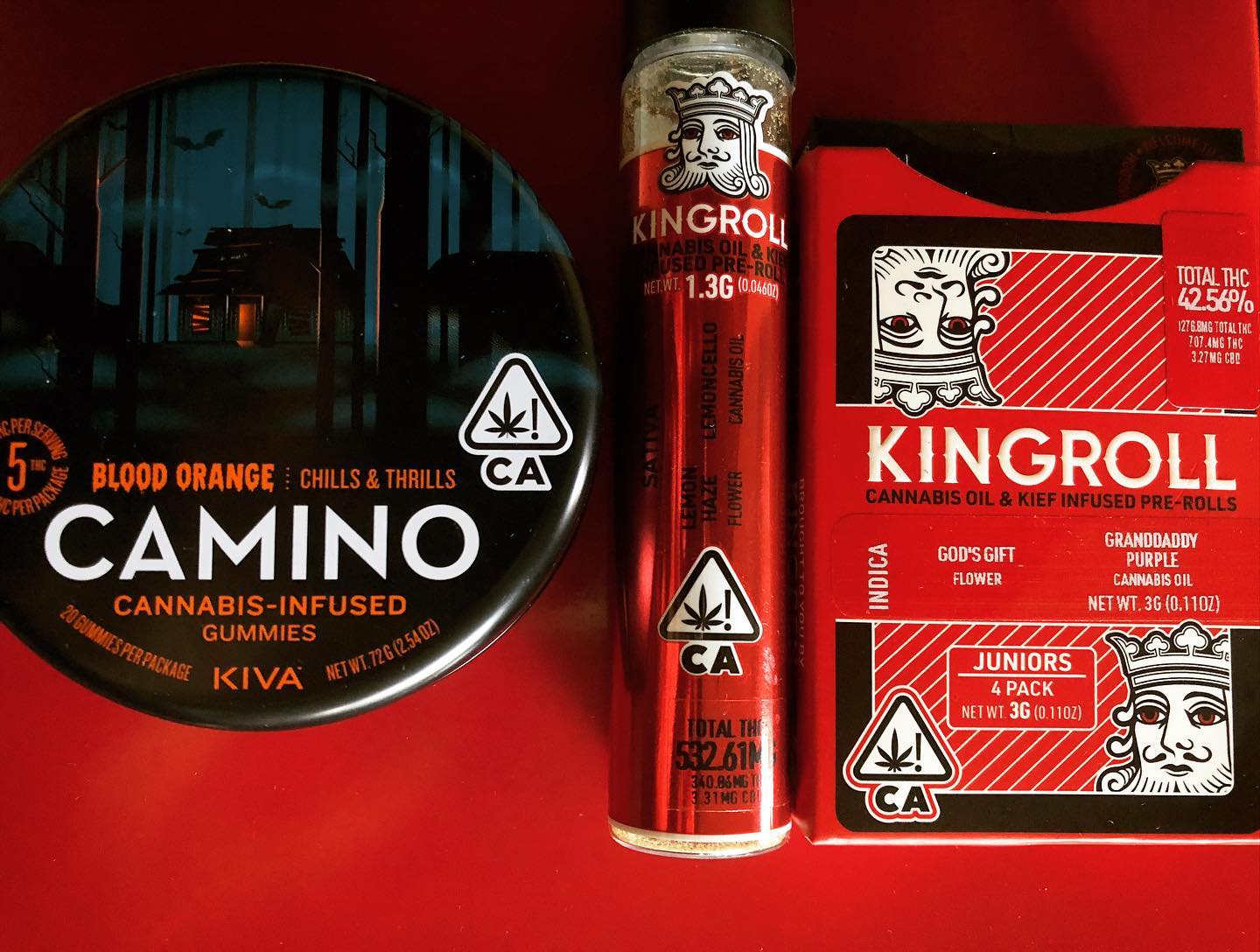 Friday high day… we’ve got our @madebykiva Chills & Thrills gummies 🎃👻 and our @kingpen infused pre-roll single and 4-pack 🩸🕸 this is your sign to grab some cannabis, throw on a scary movie and enjoy the happiest time of the year 🔮💀🕷🧛🏻♀️ you can find these @goldnbloom_sd #kivacaminogummies #madebykiva #kingpen #kingroll #infused #dank #chillsandthrills #spooky #halloween #grandaddypurp #godsgift #lemoncello #lemonhaze #themarijuanamedium