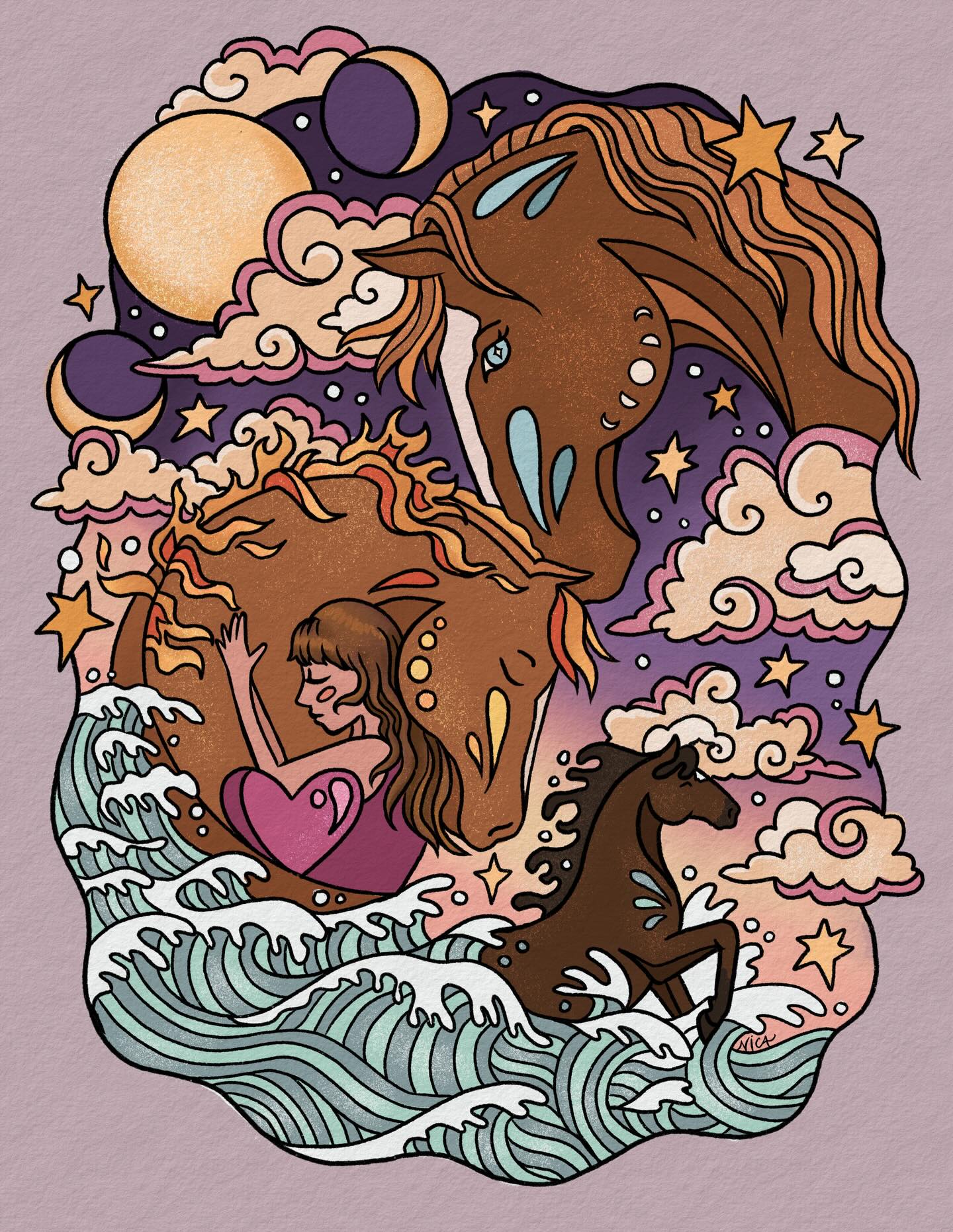 Meet my constellation of horses. 💖
“Elements of Love”, a portrait of me and my horses, illustrated and colored in by the talented @nica_draws_nature
Each one was painted through their element:
🌙 Ištá Wí - Moon
🔥 Apache - Fire
💧 Airam - Water
Different elements, one herd.
Different stories, one heart.
A reminder that every horse carries their own medicine and every bond has its own language.
#horsebud #horsemedicine #elementalmagic #symbolism #horseart