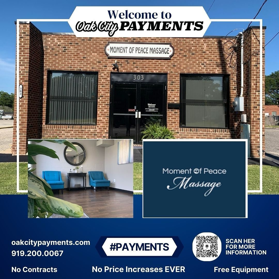 Weâre so excited to welcome @momentofpeacemassage to the Oak City Payments family! They offer a wide variety of therapy techniques that will fit your every need including prenatal massages, sports massage and even a nice relaxation massage. They also offer several massages much more specific to certain pinpoint locations. If youâre needing some TLC definitely check them out! Would also make a great Valentines gift for a loved one! Weâre looking forward to a great partnership!
#fuquayvarina #fuquayvarinanc #raleighnc #carync #hollyspringsnc #apexnc #garnernc #claytonnc #wendellnc #creditcardprocessingservices #merchantservices #supportsmallbusiness #smallbusiness #craftingbetterbusiness #knowyourrate #betterwaytopay #payroll #payrollservices