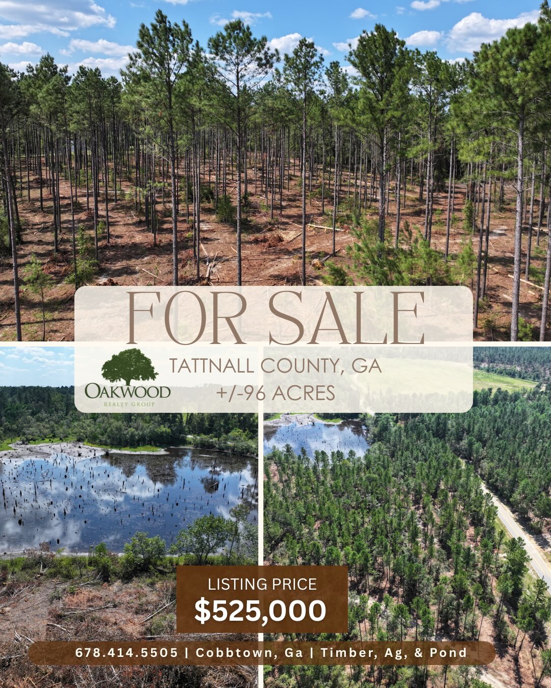 Price Improvement🌲🦌🦆
.
This Tattnall County gem of a tract is +/-98 acres and not but a 10 minute drive to Ohoopee Match Club or Cobbtown.
.
25 year old pines freshly thinned down to a 65BA & ready for you to establish your next weekend get-a-way to hunt🦌, fish🎣& play. The property also has a +/-19ac agricultural field 🌱currently leased for row crops but could easily be turned into your next dove 🕊️field.
.
You don’t want to miss this one, so feel free to reach out to line up a showing today
.
Jase Brooks
Oakwood Realty Group
📱: 678.414.5505