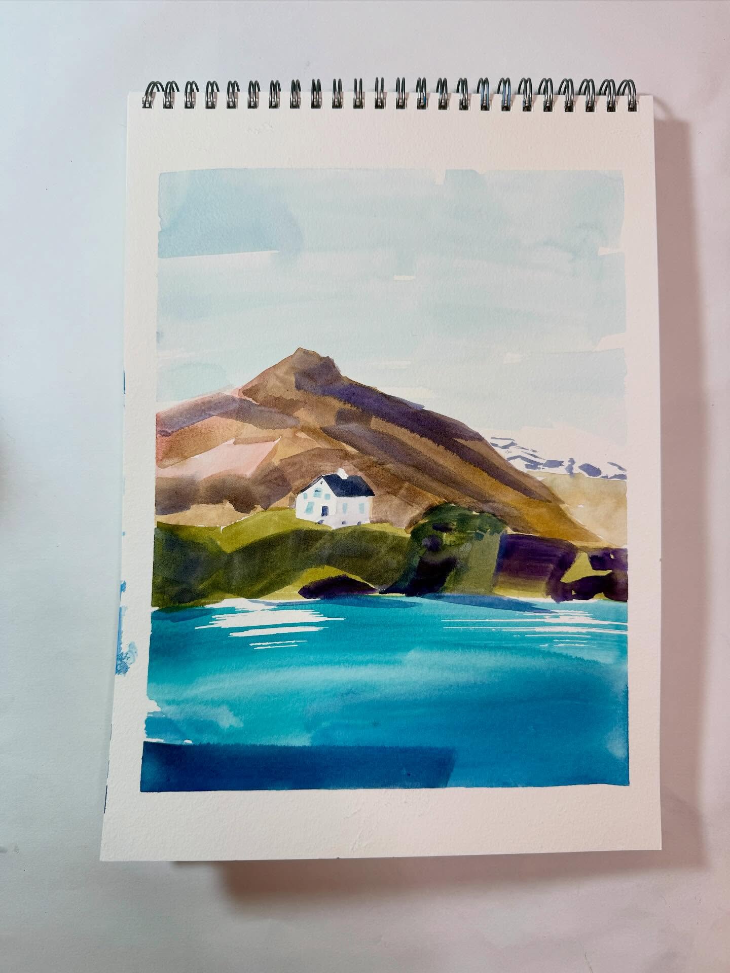 I went searching for inspiration and found this beautiful photo of Iceland in a travel catalog. Wanted to try sketching it. Meanwhile, my cat Luna kept trying to come in and get involved (I’ve been trying to de-cat my studio for awhile because her hair gets everywhere!) and my youngest was getting a buzz cut in the kitchen.
.
Art + real life. Always worth it.
.
Also: watercolor in background of the buzz cut photos is by the late watercolorist Tom Hoffmann. Many days while I paint I think of him and the talent he so generously shared with so many. @hoffmannwatercolors He is so missed.
.
#watercolorsketch #contemporarylandscape #abstractlandscape #carveouttimeforart #dailyartpractice