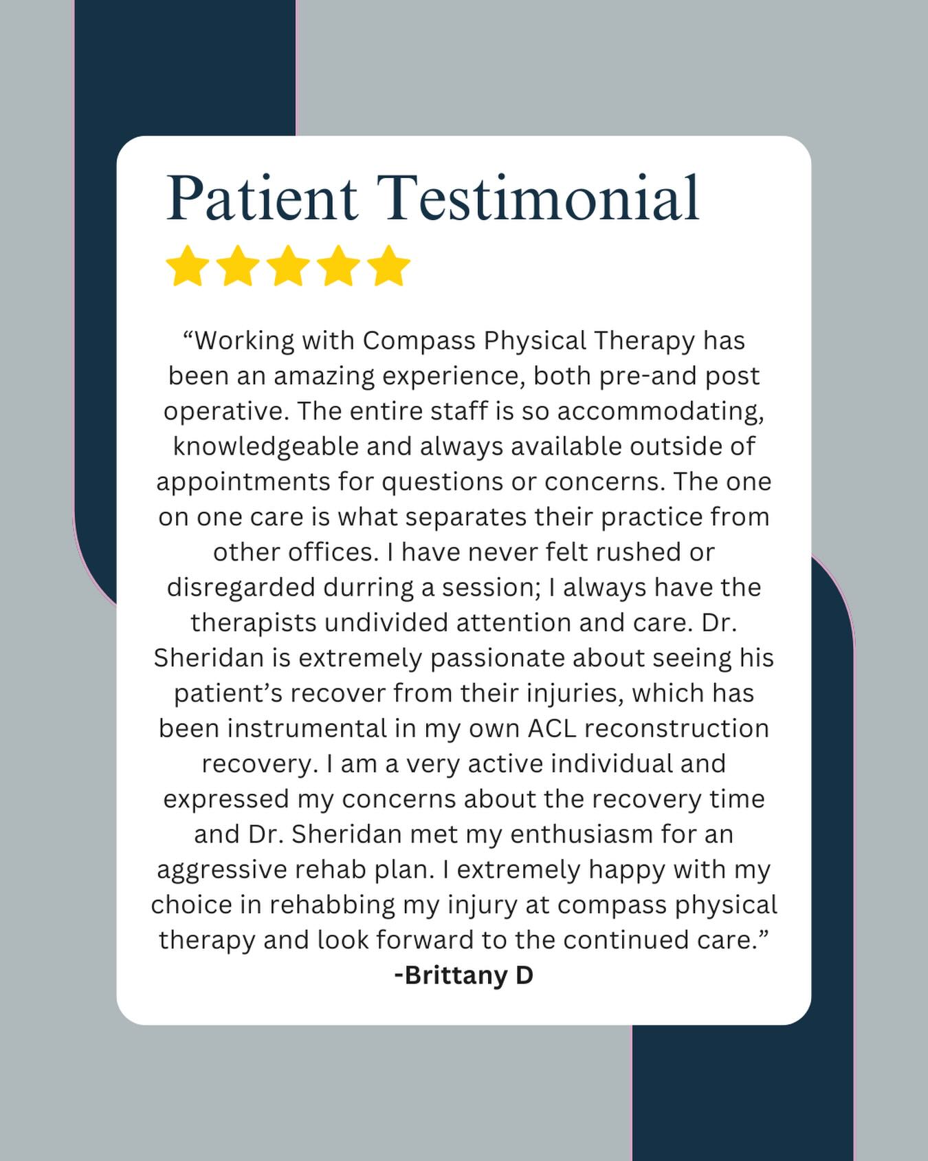 Another amazing patient review from our Babylon location!!
Recovery done right💪🏻
With expert guidance, individualized care, and a rehab plan built for an active lifestyle, this patient is crushing their ACL recovery!
Thank you for the kind review Brittany!
#compasspt #physicaltherapy #aclrecovery #testimonialtuesday