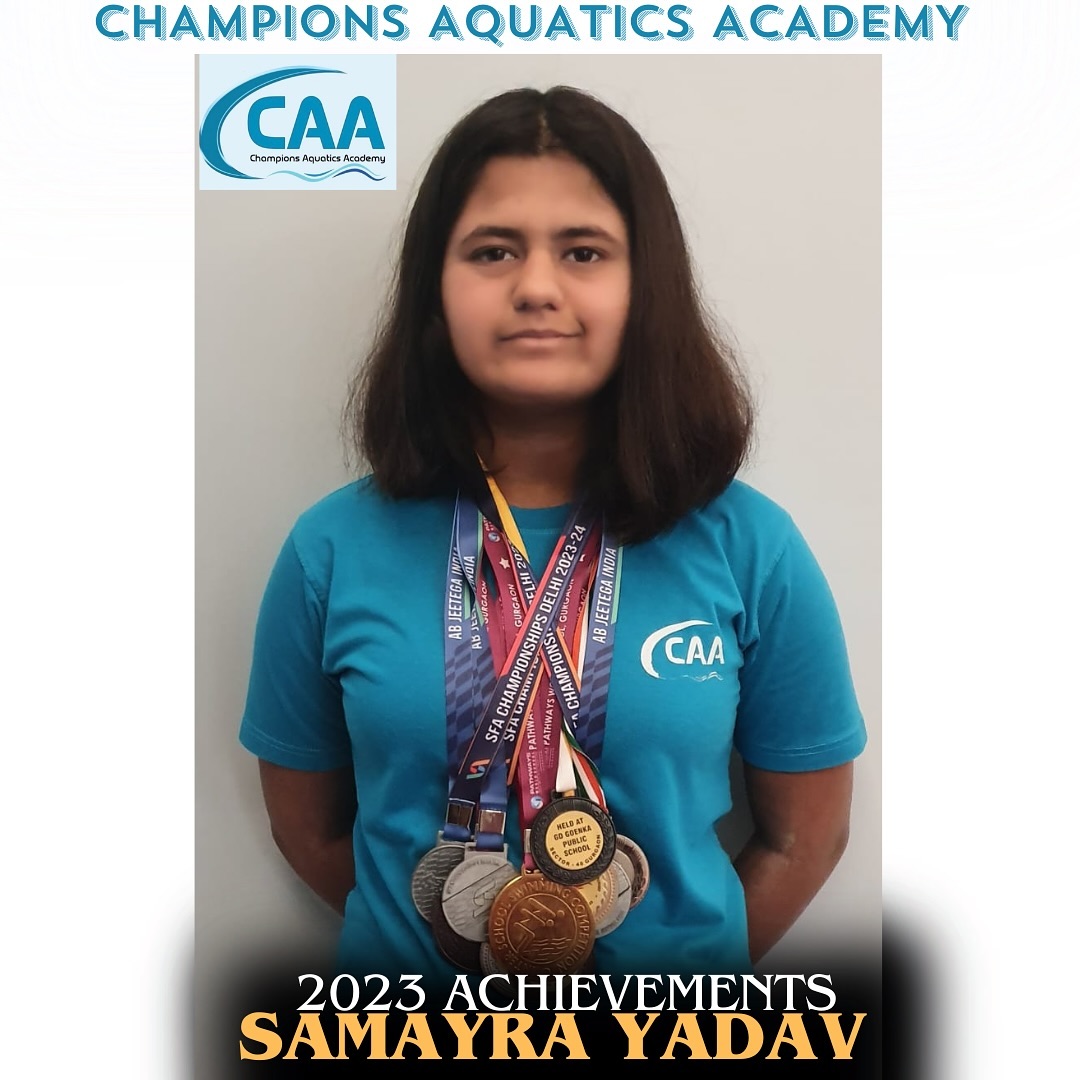 â˘Aims inter club championship : 1 silver
â˘Pathways World Interschool :
2 Gold ,1 Bronze
â˘Gurgaon Districts :1 bronze
â˘ISSO Nationals : participation
â˘Interschool Shalom Presidency School :
3 gold,1 silver, 1 bronze
#championsaquaticsacademy