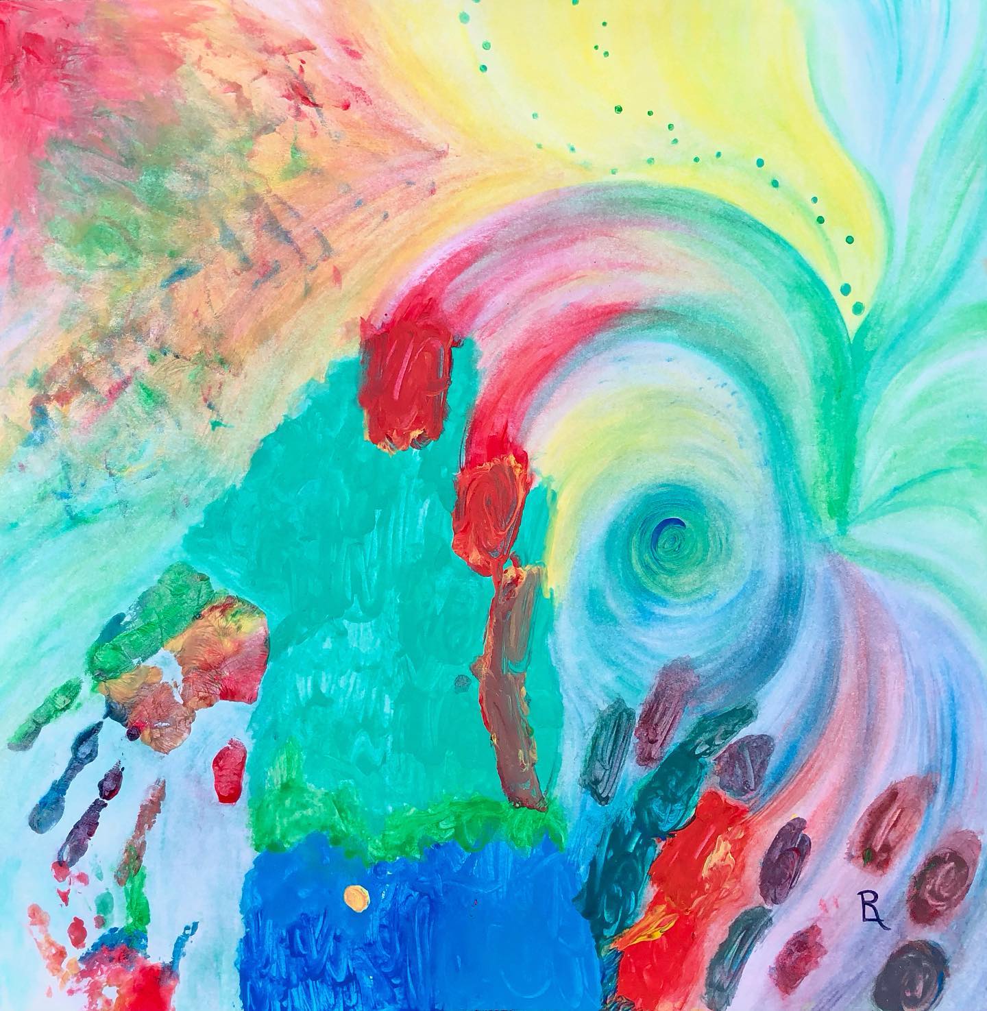 Dieses bunte Farbenspiel ist am Sonntag entstanden. Über die Bedeutung werde ich noch etwas sinnieren… 😉 Auf jeden Fall liegen turbulente Tage hinter uns und Regeneration ist nötig, Rosalie hat leider ein paar Viren mitgebracht und nun ist für uns beide Ruhe angesagt. Ich glaube, wir haben gesamtgesellschaftlich nach Corona wieder übertrieben und uns zu wenig Ruhe oder eben Langsamkeit gegönnt. Vielleicht muss sich das alles erst einpendeln. Ein Zurück zum Lebensstil vor Corona scheint nicht zu funktionieren.
Das Leben ist bunt, aber manche „Farben“ (Kranksein) mag ich weniger. Da hilft wohl nur mehr Achtsamkeit und Entschleunigung.
(Fingerfarbe auf Vliestapete, ca. 55 x 55 cm)
🩷❤️🧡💛👧🏻👩🏻🎨💚🩵💙💜
.
.
#luftfarben #colorfulartwork #nachwuchskünstler #artwork #colorfulart #fingerfarben #wirmalenunsdieweltwiesieunsgefällt #buntistmeinelieblingsfarbe #toddlerpainting #toddlerart #toddlerartist #farbenfroh #ilovecolors #fantasie #colorfullikearainbow #seelenbilder #soulpainting #instaart #rainbowcolors #fingerpaints #artthatmakesyouhappy #artthatmakesyoufeelgood #artes #spiritualart #colorfullife🌈 #daslebenistbunt #turbulentezeiten #haltmich #timetoheal