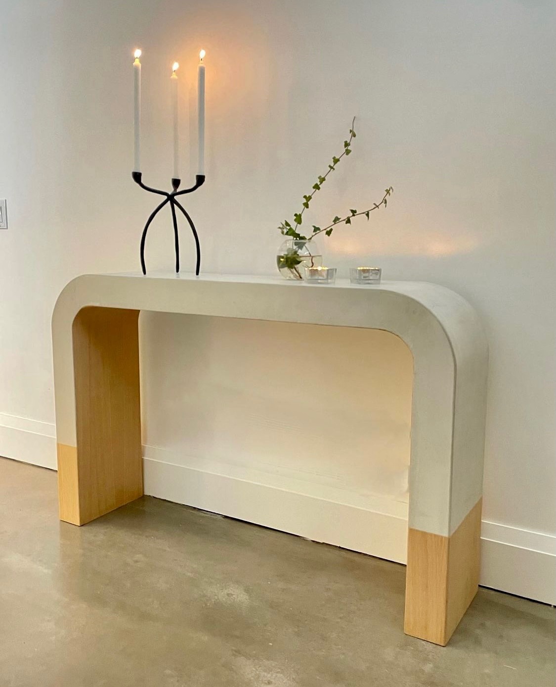 From workshop to finished piece 🤍
A sculptural concrete console table with soft, rounded lines and a warm mill-wood detail at the base. Designed to feel both grounded and refined — where raw material meets quiet craftsmanship.
.
#torontodesign
#torontointeriors
#torontomakers
#gtaarchitects
#customconcrete