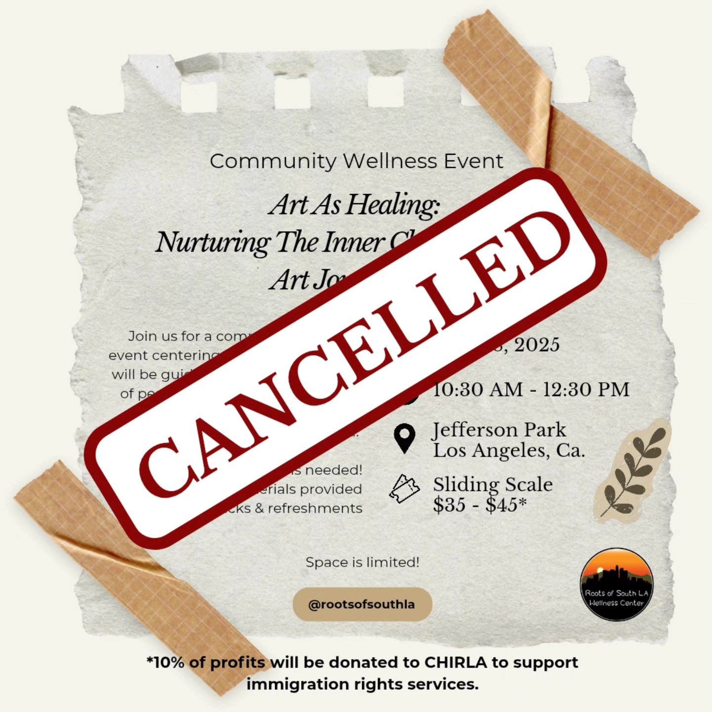 UPDATE: Due to low registration, we will unfortunately need to cancel our upcoming wellness workshop. We appreciate those who registered & shared, but understand that this is a very difficult time for our communities. We hope to be able to reschedule at a later time, but in the meantime, we will continue sharing resources & supporting mutual aid efforts. With that said, we are committing to donating a portion of our event budget to CHIRLA to support their ongoing efforts fighting for immigrant rights.