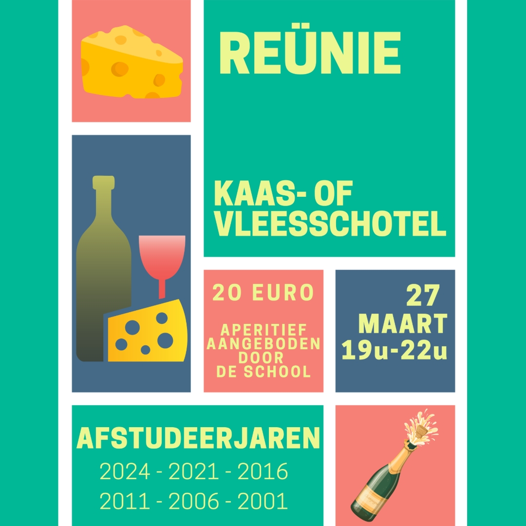 🎓 Reünie Alert! 🎓
Ben jij afgestudeerd in 2024, 2021, 2016, 2011, 2006 of 2001? Dan is dit jouw teken om nog eens terug te keren! 🥳
We organiseren een reünie voor oud-leerlingen:
✨ Herbeleef oude herinneringen
✨ Ontmoet oud-klasgenoten en leerkrachten
✨ Deel verhalen van toen en nu
📅 Zin om erbij te zijn?
👉 Schrijf je in vóór 13 maart via dit formulier:
🔗 https://forms.gle/owTUgZH6C8nVPNhi8
Ken je nog iemand uit één van deze jaren? Tag hen of deel dit bericht!
We kijken ernaar uit om jullie opnieuw te mogen verwelkomen 🥳