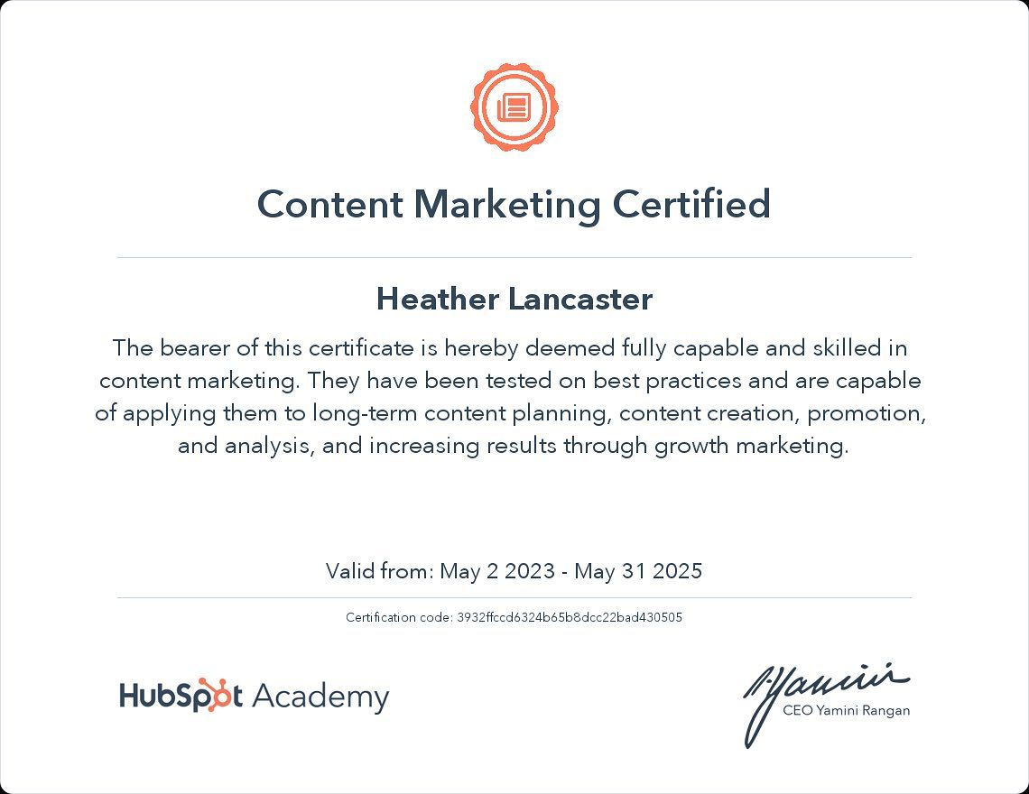 I just renewed my #ContentMarketing certification with #HubspotAcademy. Let’s get together and tell your story! #hubspotacademycertification