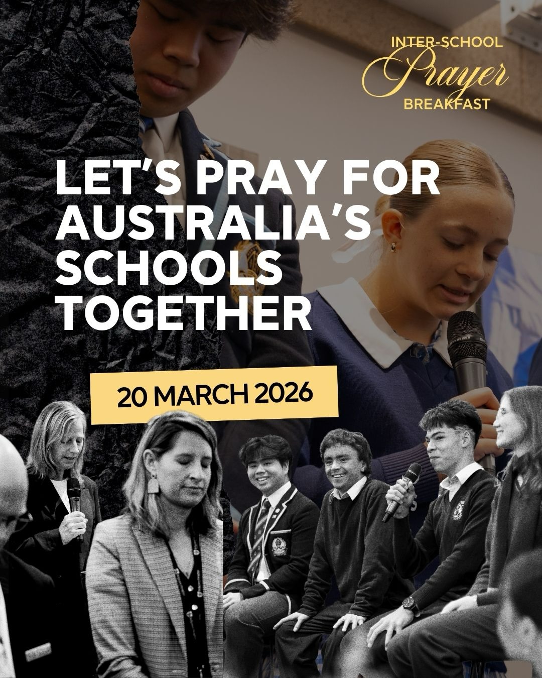 TOGETHER, LET’S PRAY FOR OUR SCHOOLS! 🙏🏼
On 20 MARCH, we’re hosting a breakfast for you and your friends to come and pray for schools all across Australia!
Invite your…
FRIENDS
FAMILY
PARENTS
CHAPLAIN
LIFE GROUP
YOUTH GROUP
PASTORS
CHURCH
COLLEAGUES,
INVITE EVERYONE…
to partner in prayer here to see our nation come to know Christ through the power of God moving amongst students ❤️🔥
20 MARCH, 6.45-8.15AM
📍Camberwell Grammar School
LINK IN BIO TO RSVP
#prayerbreakfast #schoolsministry #schoolsforjesus #melbournechristians #melbournechurch