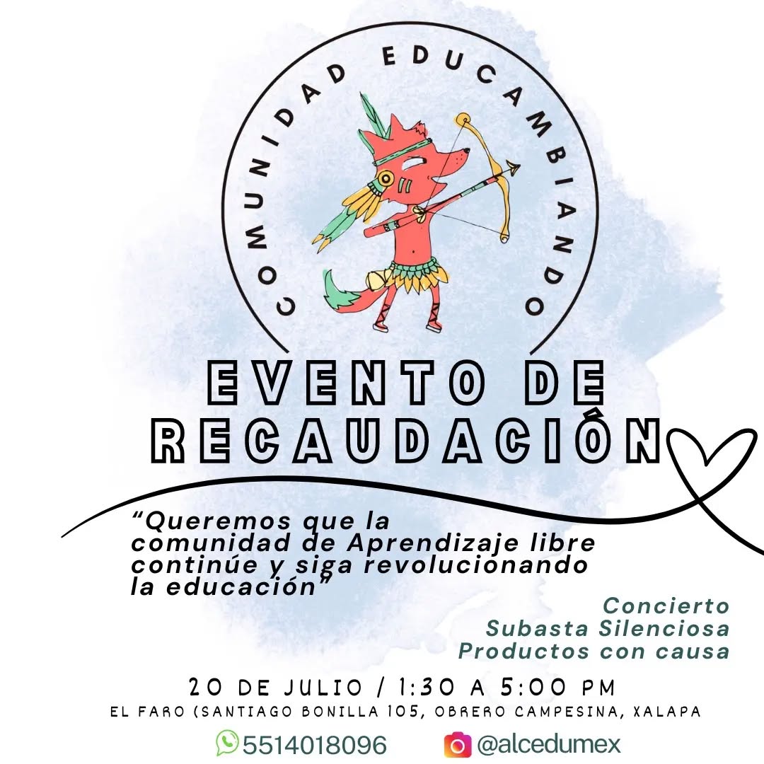 🌈Te invitamos al evento de Recaudación de Fondos para que Edu pueda continuar como un centro de aprendizaje libre y revolucionario en Veracruz.
👉🏼¿Cuándo?
Este Sábado 20 de Julio de 1:30 pm a 5:00 pm en el Faro (llega temprano 🙃)
🪁Disfrutemos el *Concierto con Causa* de los músicos sorpresa, al unísono puedes participar en la Subasta Silenciosa de Arte y Servicios (si! en esta subasta no se grita 🙂↔) además de disfrutar de Productos Artesanales que apoyan la causa. Este es un gran espacio para conectar comunitariamente.
*¿Quieres participar con tu arte o servicio? ¡Escribenos!*
👉¿Donde?
El Faro (Santiago bonilla 105, Obrero Campesina, Xalapa)
🙏🏽 Apoyanos invitando personalmente a tus amigxs y familiares.
Y difundiendo la campaña de fondeo cuyo link encuentras en la Biografía de nuestra pagina o escribenos.
🐳Separados somos gotitas pero juntos somos un oceano.
Gracias
#fondeoeducambiando #comunidad #aprendizajeagil #educacionalternativa #alc #cocrianza