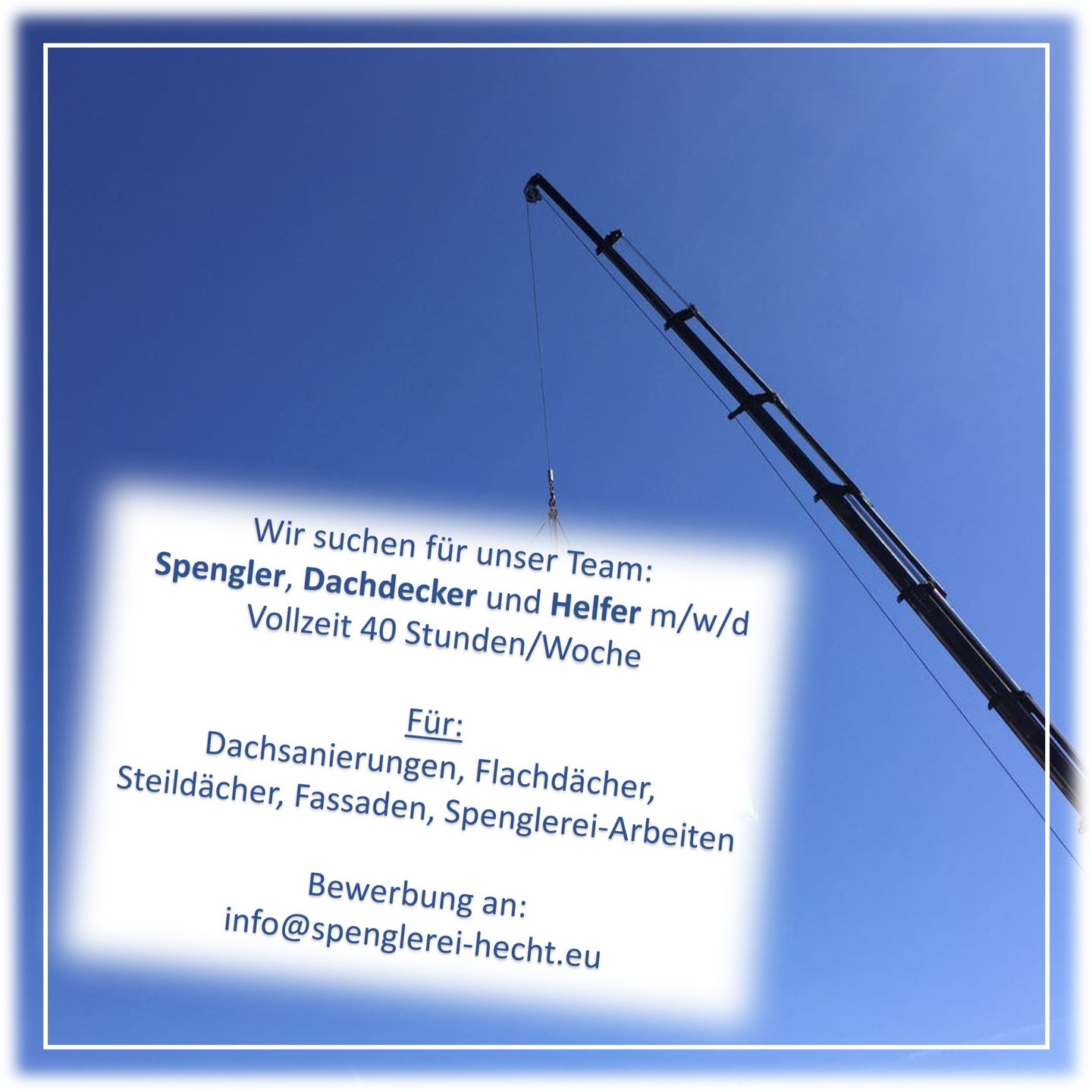 Wir suchen Verstärkung für unser Team!
Wenn du kein Stubenhocker bist und Spaß daran hast, etwas mit deinen Händen zu schaffen, dann bist du bei uns richtig!
Das gilt nicht nur für Jungs, auch Ladies die mit anpacken wollen, sind uns herzlich willkommen!
Brauchst du noch mehr Infos, dann ruf an:
0175/6823790
oder bewirb dich gleich unter:
info@spenglerei-hecht.eu
#handwerker #handwerkerin #ichbinidealist #spenglerei_hecht #profi #spengler #spenglerin #dachdecker #dachdeckerin #bedachung #jobs #jobsuche #teamwork #team #hochhinaus #bedachung #lustaufhandwerk #holzbau #cham #falkenstein #oberpfalz #nittenau #wald #Walderbach #Roding #Wenzenbach #Bernhardswald #Zell #Rettenbach #fachkraft #