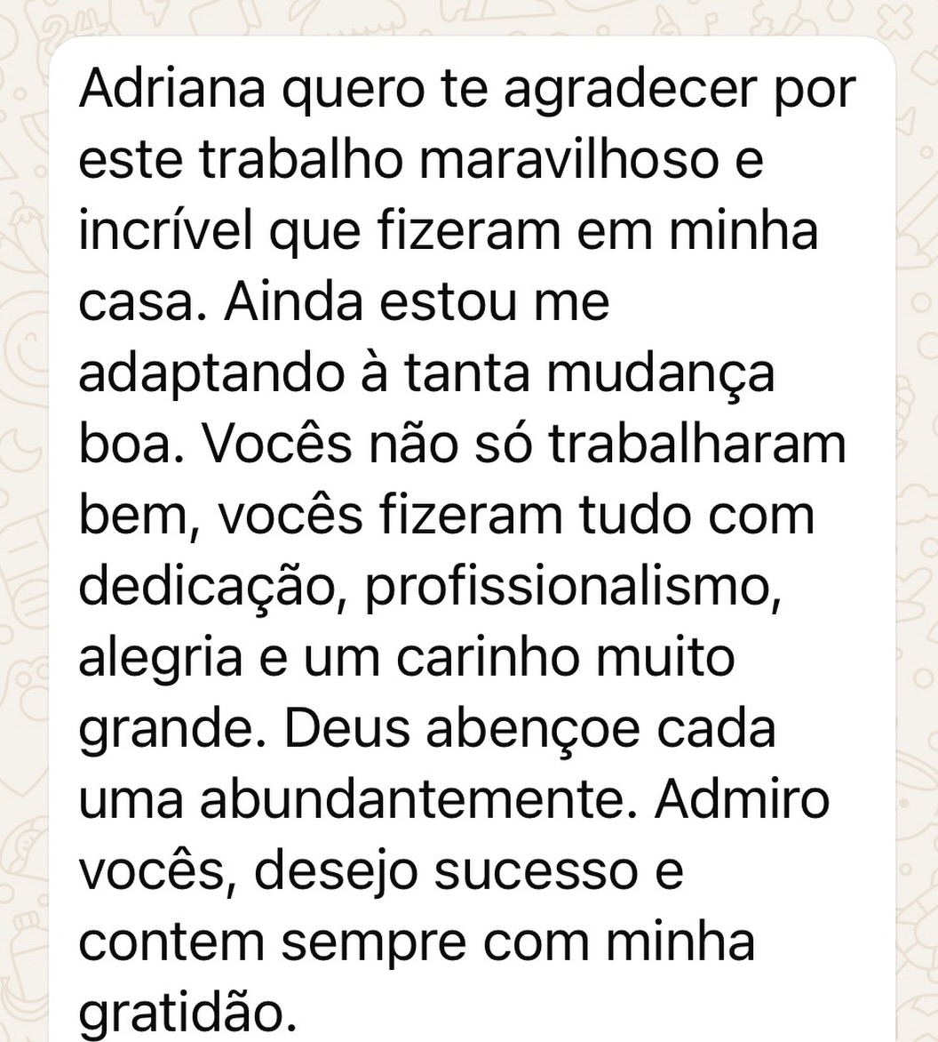 Receber um depoimento como este, que valoriza e reconhece meu trabalho e o da equipe, é a confirmação de que estou no caminho certo.
Cada detalhe, cada entrega, cada escolha feita com cuidado e carinho valem a pena quando geram impacto real na vida de alguém.
Sou muito feliz e grata por trabalhar com o que gosto, conhecer pessoas incríveis e entregar projetos diferenciados.
Obrigada a cada cliente que confia no meu trabalho! ❤️
#organização #personalorganizersp #projetos #clientes #gratidão
