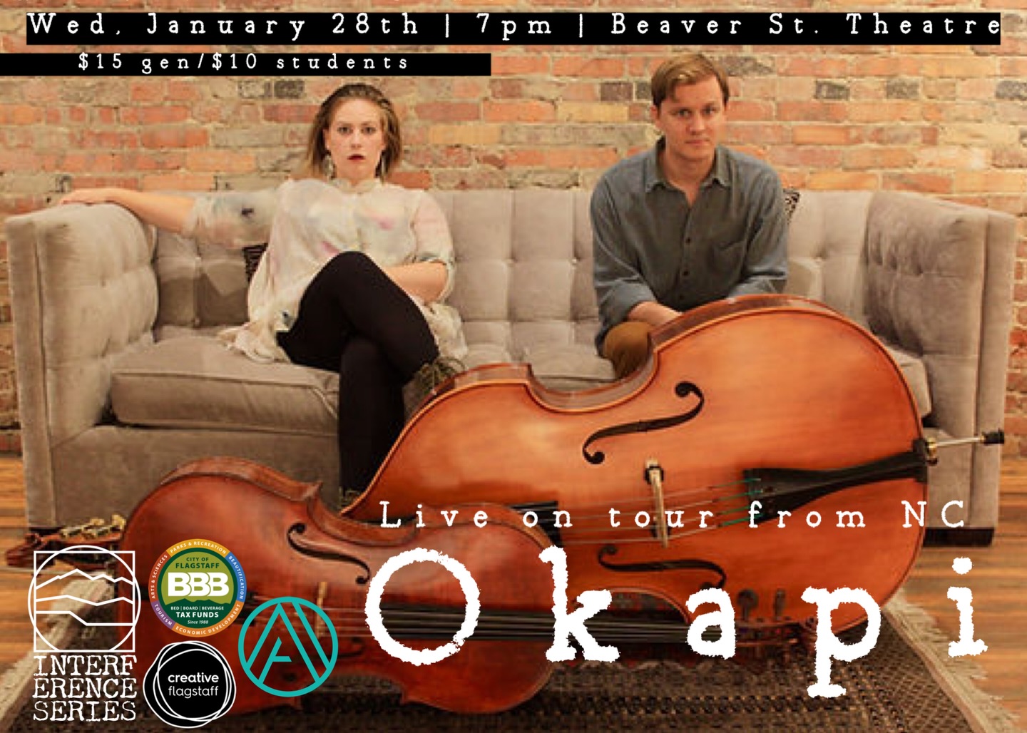 Amazing North Carolina duo @okapi_duo takes the stage tonight at @beaverstreettheatre
Come on out for a great evening of creative music!