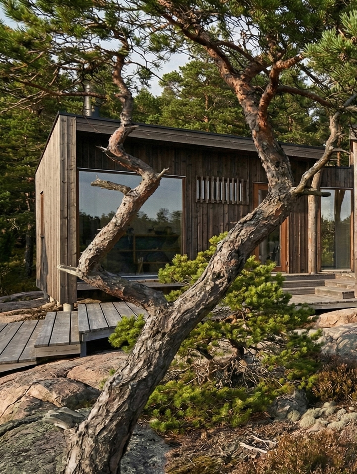 Time for another project update.
Helle is a cabin on Korpo, a rugged island in the Finnish archipelago shaped by wind and sea. The design responds to its surroundings, creating a strong sense of closeness to nature.
Carefully positioned to leave a minimal footprint, the design preserves the surrounding cliffs and maintains a buffer of vegetation between the cabin and the shoreline.
Visualisation created with AI.
#architecture #scandinavian #scandinavianarchitecture #nordicdesign #designstudio