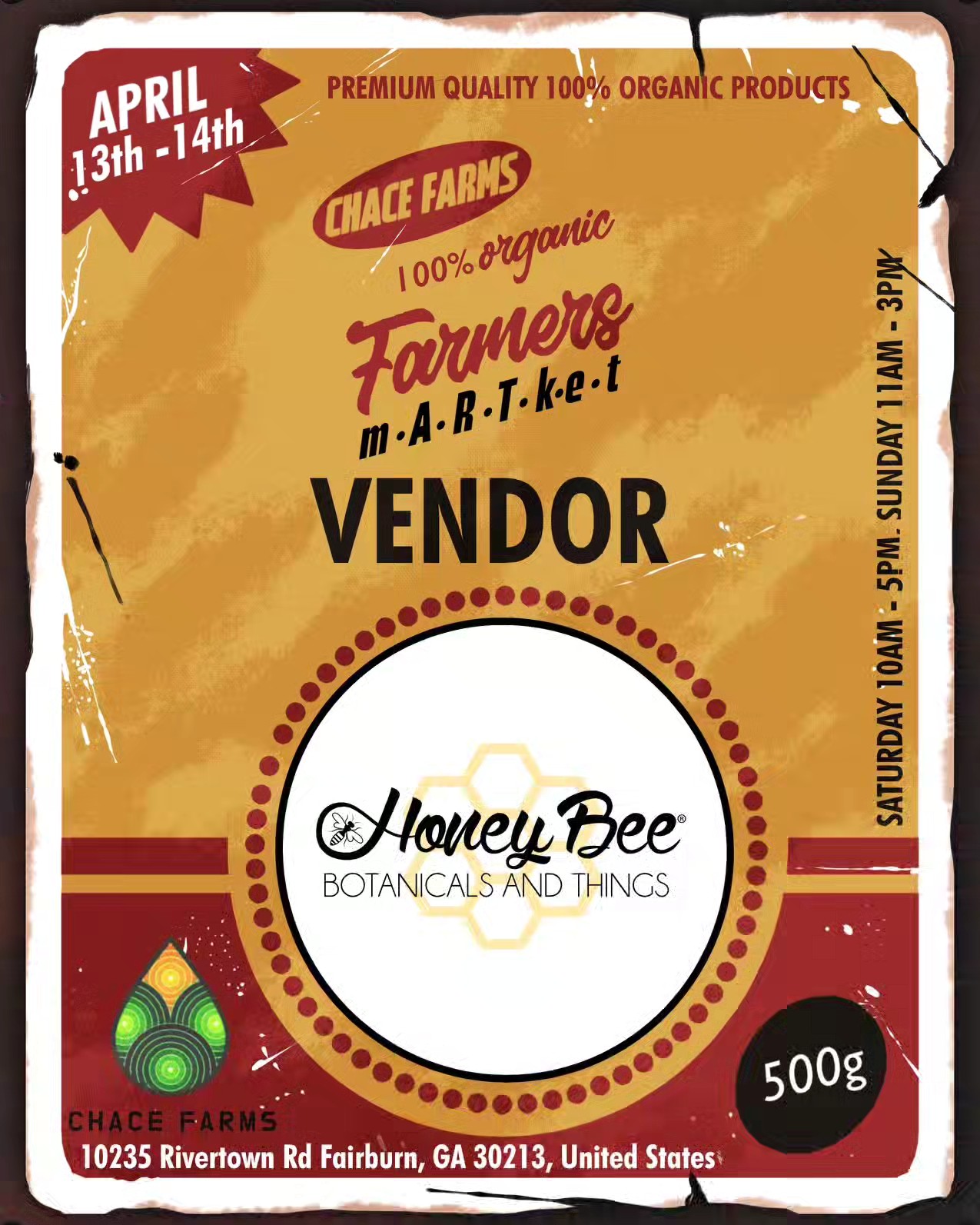 JOIN US!
Honeybee Botanicals & Things will be at the Chance Farms Farmer's Market!
DATE/TIME:
Saturday April 13th
10AM - 5PM
LOCATION:
Chance Farms
10235 Rivertown Rd
Fairburn, GA 30213
HOPE TO SEE YOU THERE!!