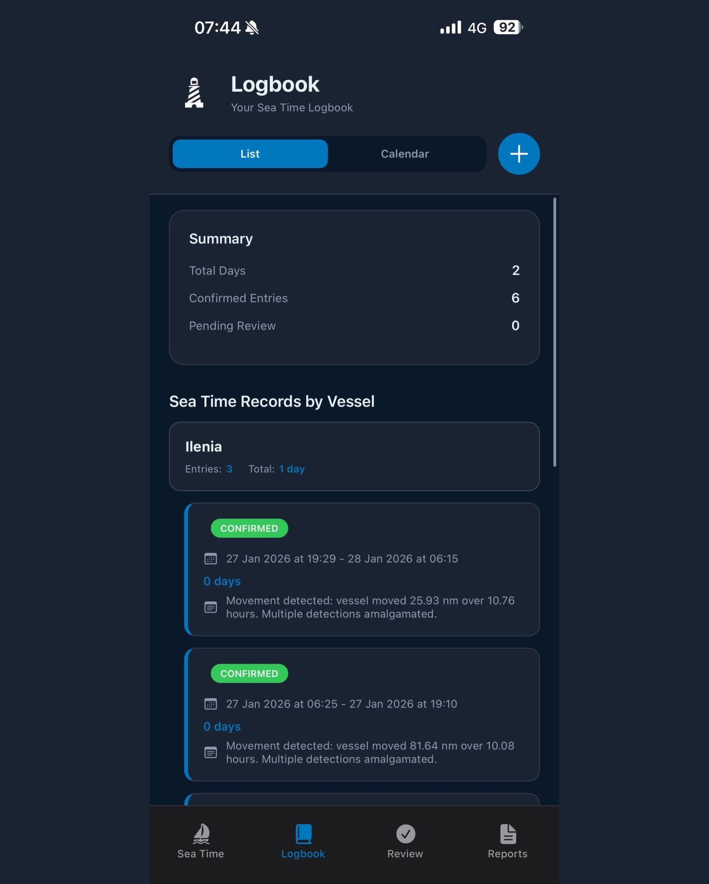Approved sea days, automatically logged and catalogued in the background.
Got historic sea time from before logging sea time was effortless? Manual entry has you covered — no rewriting the past, just organising it properly.
Everything then lives in one clear, easy-to-read calendar, so you can see exactly where you stand at a glance.
Sea time, finally done properly.