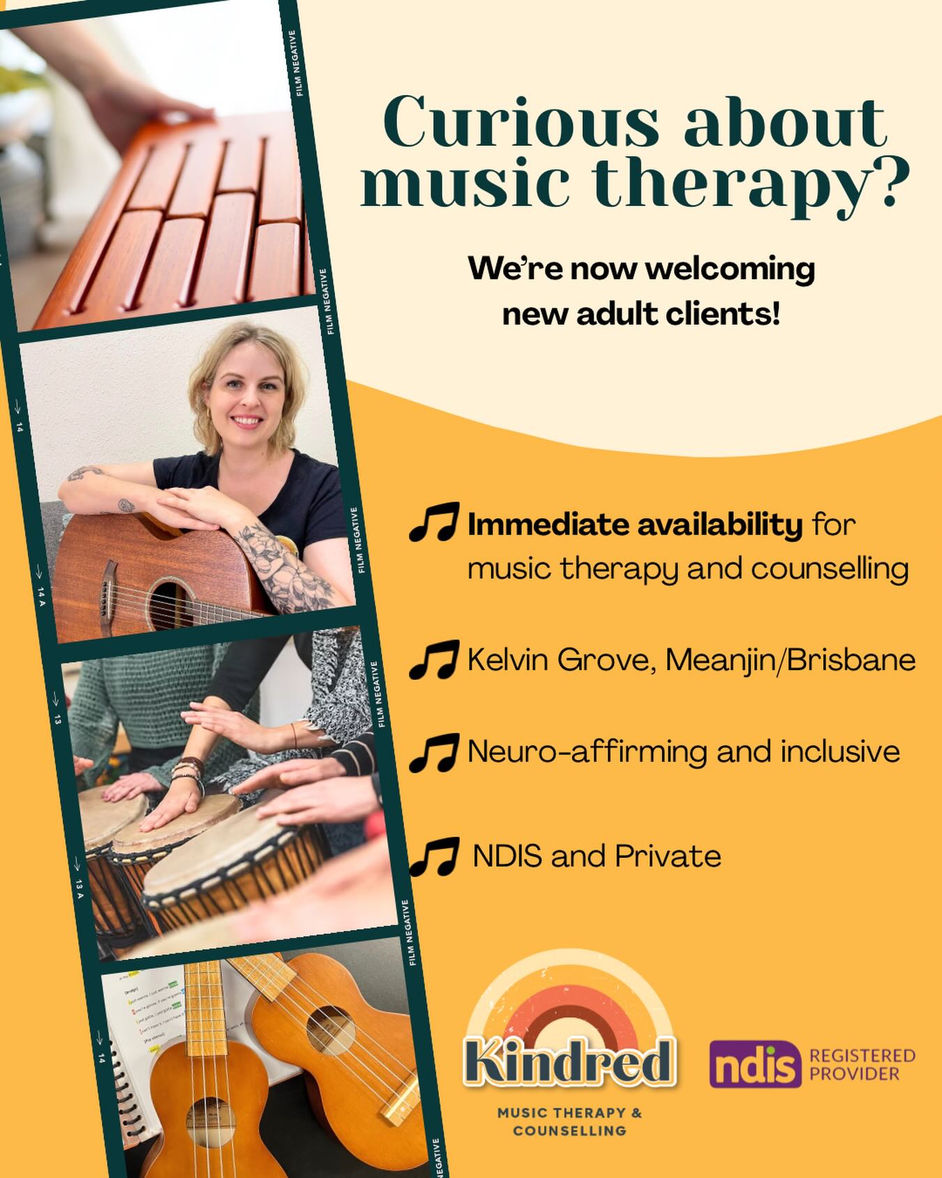 Hello 2026! ☀️ We have hit the ground running this year making music and chatting up a storm. If you’ve ever thought about trying music therapy for yourself, now’s the time! We have session times for adults available now for both music therapy and counselling. No musical experience needed! Feel free to get in touch to learn more. See you soon!