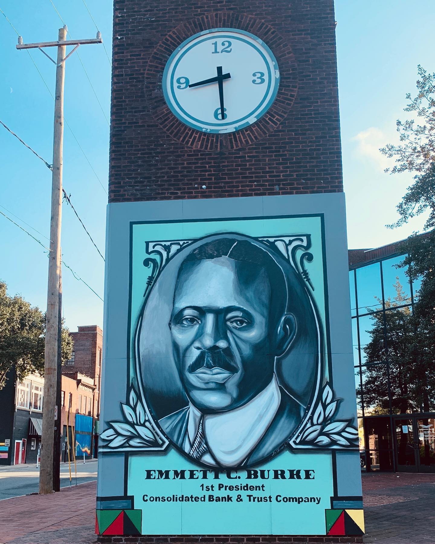 It’s good to walk around town and learn about its history.
Have you been by the Emmett C. Burke Clock Tower in historic Jackson Ward?
Emmett C. Burke first started out as a cashier making $50 a month at St. Luke Penny Saving Bank. This bank was then turned into Consolidated Bank and Trust and is now Premiere Bank which still operates on 1st and Marshall Streets.
Portrait by @sirjameslthornhill