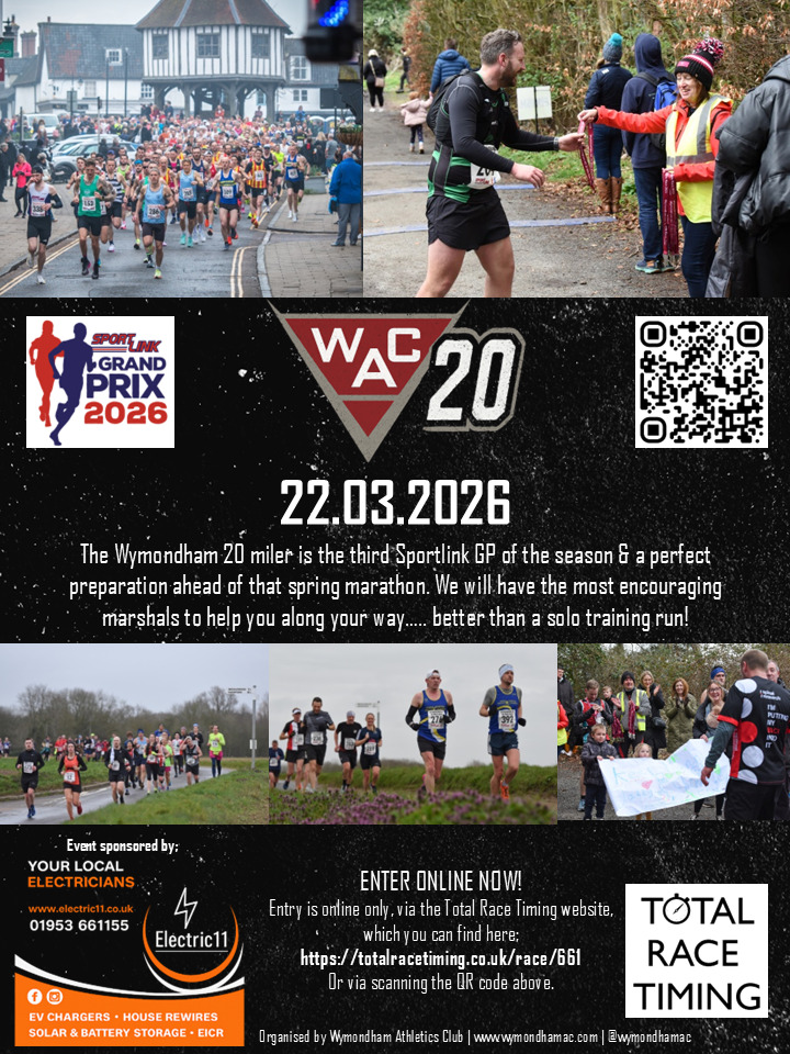 Exciting times ahead - our second race of the year, the WAC20, is already at 84% sold on @totalracetiming - so book your place as soon as you can before we sell out! Secondly, we introduce our new sponsor, @electric11_ltd and thank them for their support!
https://totalracetiming.co.uk/race/661
