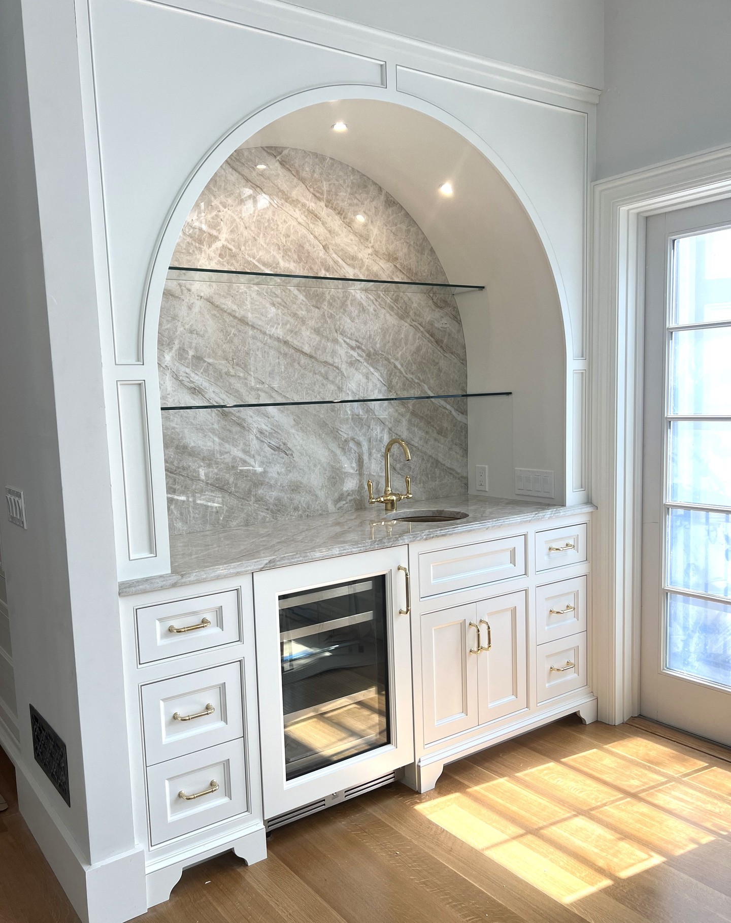 Taj Mahal Quartzite is the perfect neutral stone to add elegance to your home. We’re obsessed with the way our client's wet bar came out ✨
Our team did an outstanding job fabricating the countertop with Cove Ogee edge and installing the full height backsplash with the most stunning diagonal pattern. The arch on the woodwork and gold accents compliments the stone effortlessly.
940 Wellington Ave, Cranston, RI 02910
Mon-Fri: 9-5pm / Sat: 9-3pm / Sun: Closed
401-780-9639
www.stonedepotofri.com
#tajmahal #tajmahalquartzite #quartzite #quartzitecountertops #naturalstonecountertops #stonecountertops #wetbartop #barcountertop #fullheightbacksplash #neutralcountertop #customcountertops #homedesign #stonefabricators #coveogeeedge #ri