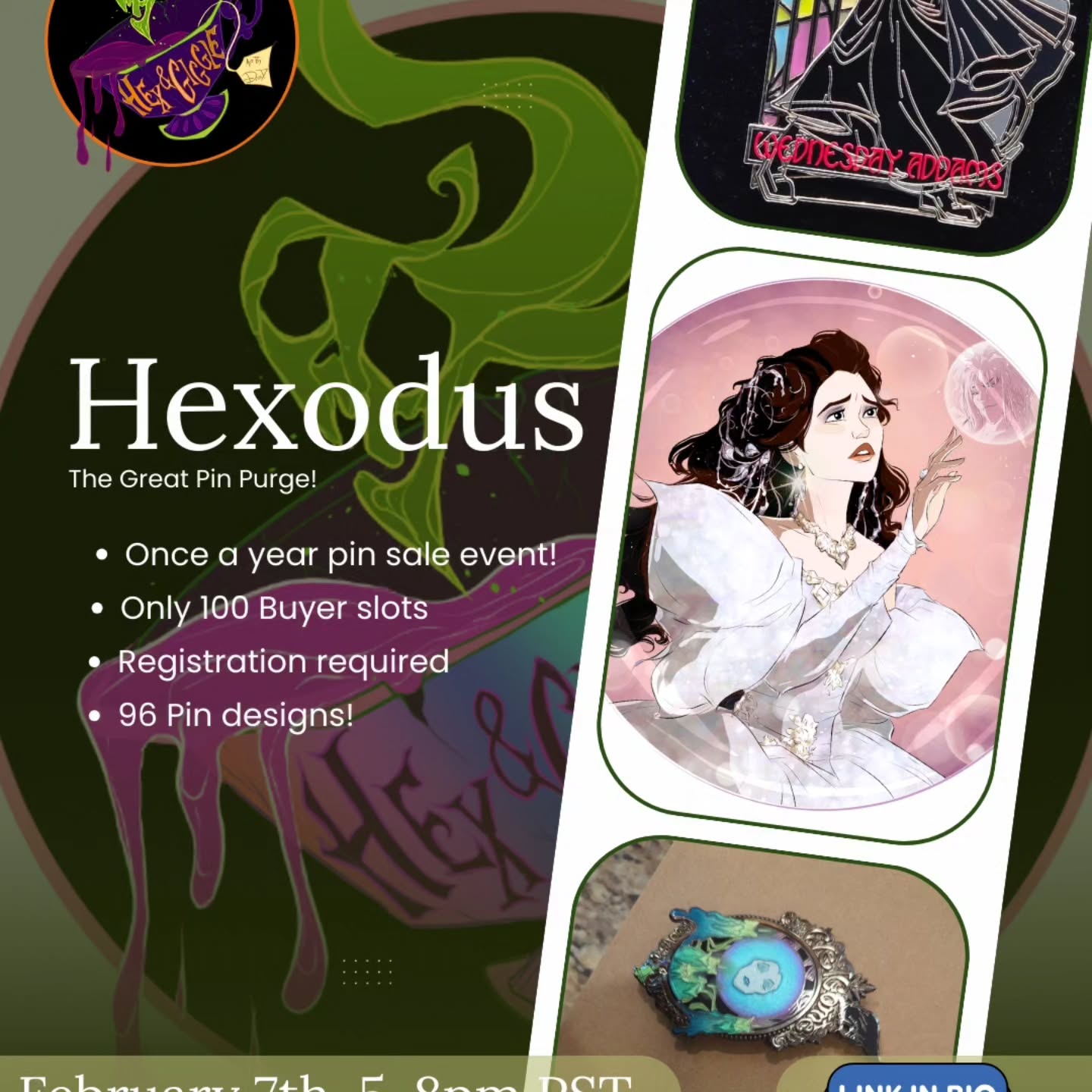 Hey Pin Goblins! Its time.......the doors of the vault are freaking open and Hexodus is here! Mark your calendars ans sign up today for a chance to buy your favourite pins at our lowest prices of the year! We are clearing out our inventory and you never know what we might find!
Sign Up is required!
5-7pm general pins
7-8 Boudpir pins!
#PinPurge
#GreatPinPurge
#HexAndGiggleSale
#EnamelPinClearance
#PurgeThePins