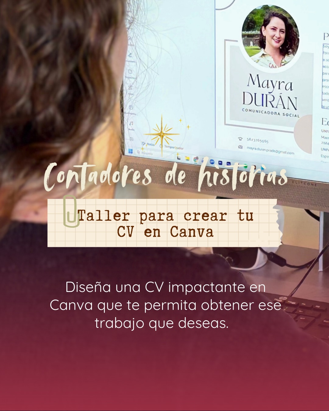 Contadores de historias: Taller para crear tu CV en Canva
Aprende a diseñar un CV impactante en Canva que cuente tu historia profesional de forma clara, creativa y auténtica. Destaca tus habilidades y experiencia para captar la atención de reclutadores y acercarte al trabajo que deseas.
👉 Inscríbete hoy y transforma tu CV en tu mejor carta de presentación.
#ContadoresDeHistorias #CVEnCanva #TallerVirtual #MarcaPersonal #DiseñoEnCanva Empleabilidad CVCreativo LasNativasCuentan TrabajoSoñado