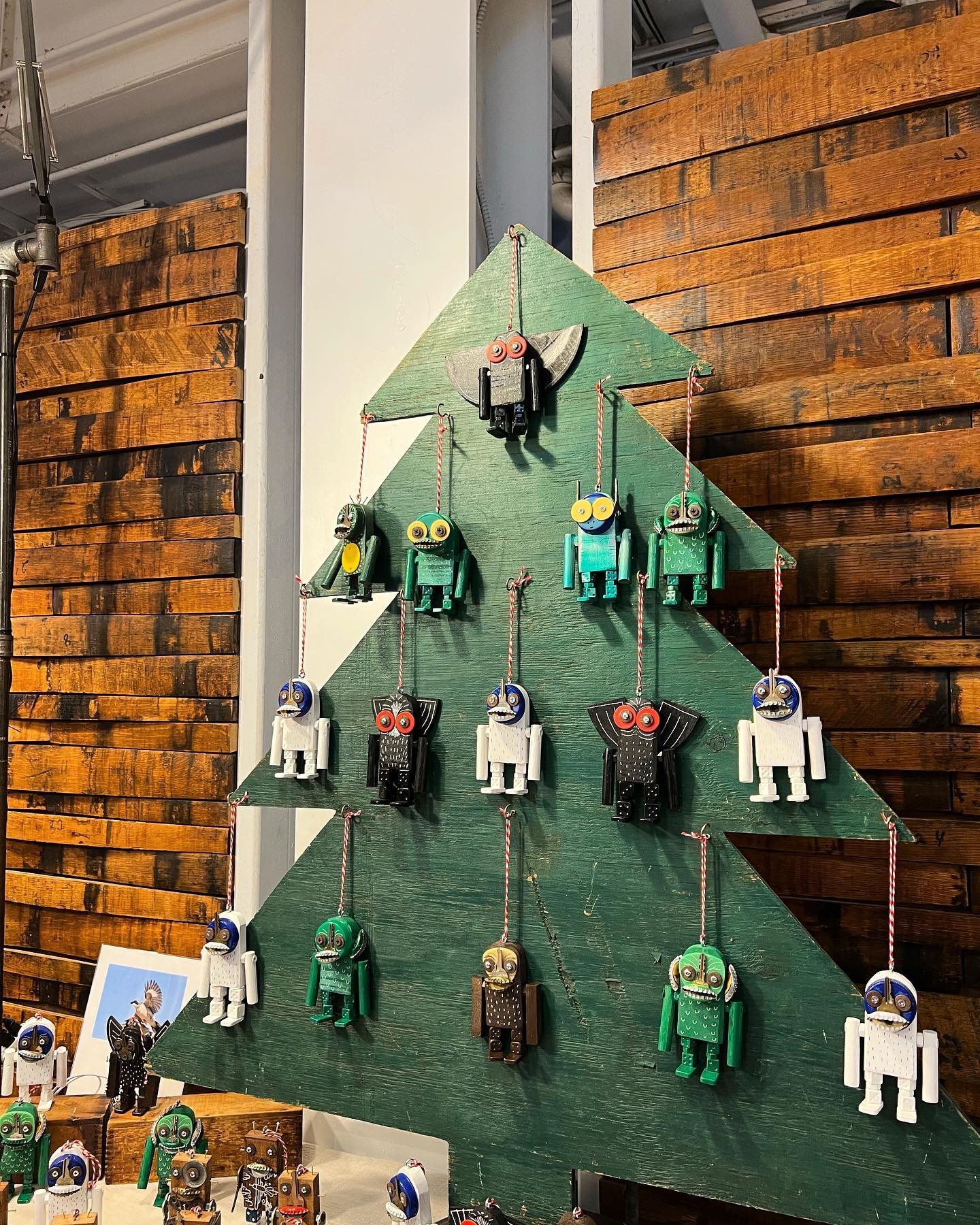 Christmas tree of Cryptid Ornaments by our own @markmayrobots Catch him 11/26 at Bazaart at American Visionary Art Museum in Baltimore, MD.