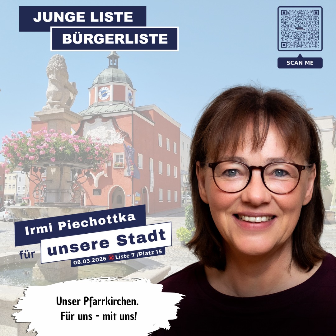 Unser Pfarrkirchen. Für uns - mit uns!
💚 Mit viel Bürgernähe setzt sich Irmi Piechottka aktiv für ein lebenswertes Pfarrkirchen ein, das gemeinsam gestaltet wird.
Lerne unsere Stadtratskandidat*innen kennen! Auf unserer Homepage www.jl-bl.de gibt es alle Infos zu unseren Zielen und Visionen – und alle Termine, bei denen du direkt ins Gespräch kommen kannst. Dein Kontakt zählt!
#kommunalwahl2026 #stadtrat2026 #pfarrkirchen #GemeinsamFürEinLebendigesPfarrkirchen
