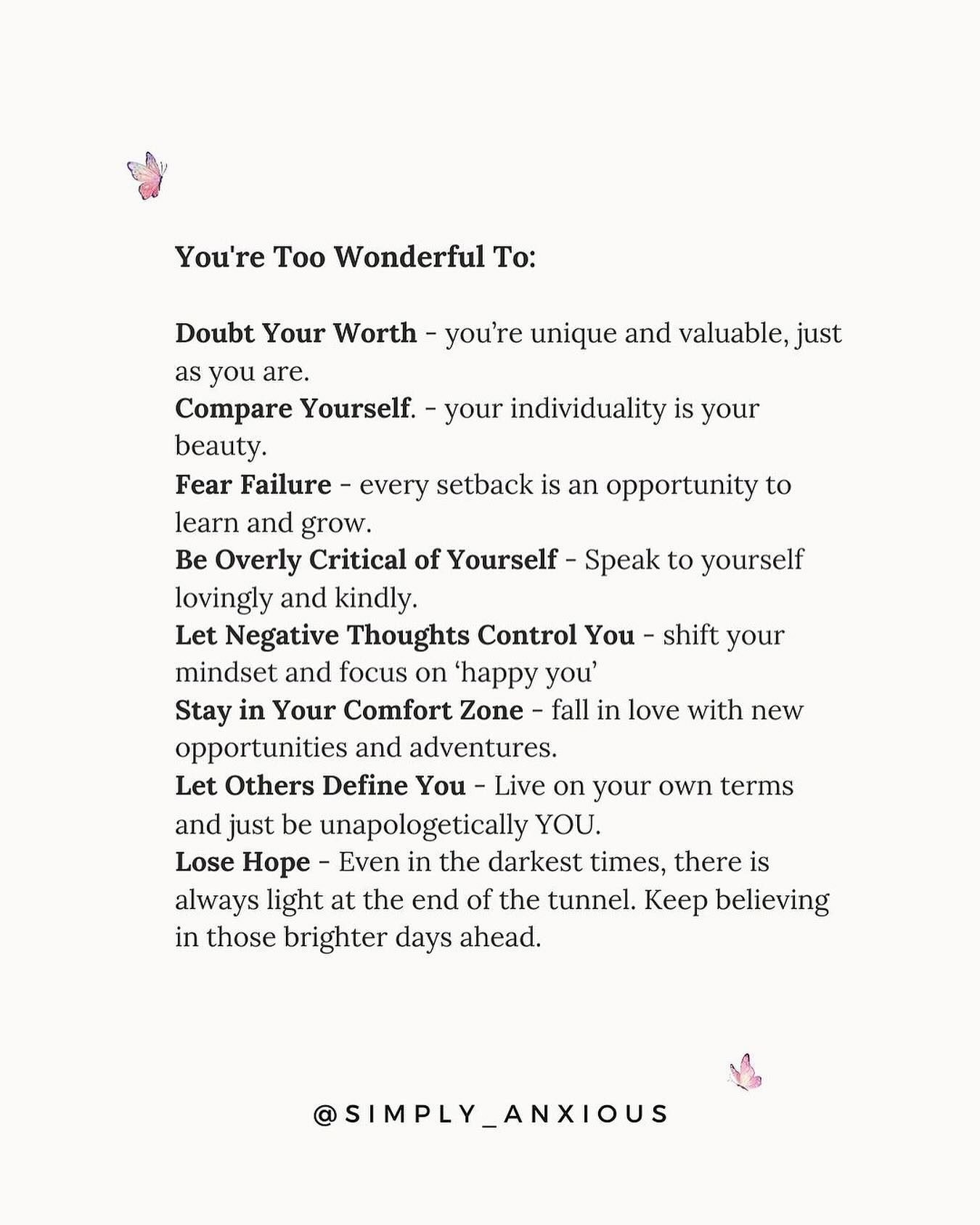 A little compilation to remind you:
To keep it simple, it’s the little things, you’ve always been worthy and you’re absolutely and always will be enough 🤗🌱🩷
Repost from @simply_anxious
#weekendvibes✌️ #healingjourney #keepitsimple #itsnevertoolate #innerpeace💫 #youareenough #calmmind #slowlivingforlife #happinessproject #happinesscomesfromwithin #selfcaremama #selfcompassion #beyourownkindofbeautiful #bekindtoyourself #itsok