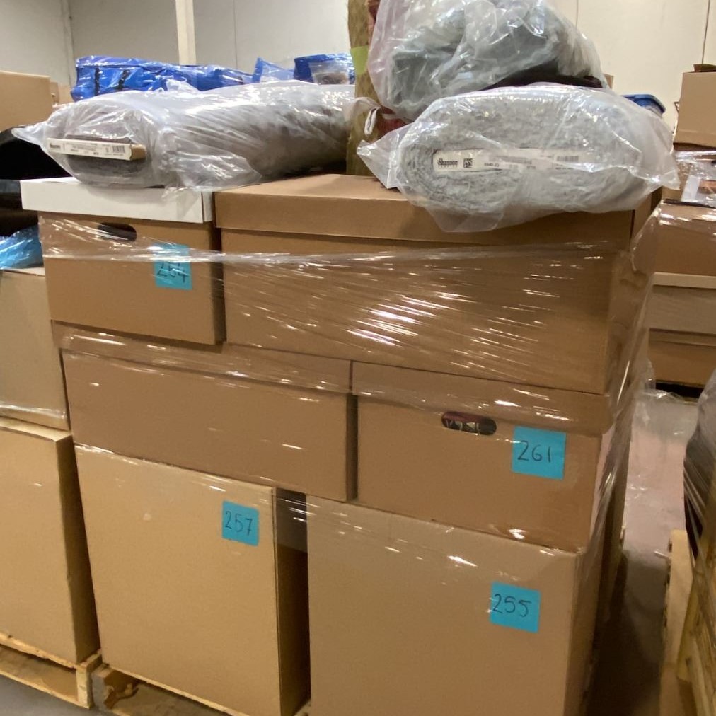 scored this pallet from an auction on items from a movie set. a couple months ago.
didn't even look in the boxes. was so exciting to go through it all. lots of nice stuff and yardage to go with it. very few pieces that were under a couple yards.
some full bolts never opened!