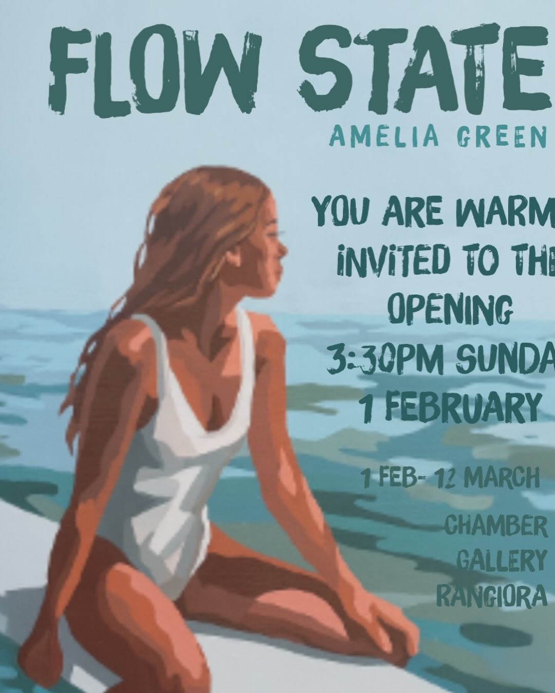 Please join us to celebrate the Opening of Flow State by Amelia Green, this Sunday 1 February 3:30pm #artswaimakariri #chambergalleryrangiora #visitwaimakariri #waimakaririlibraries #waimakariridistrict