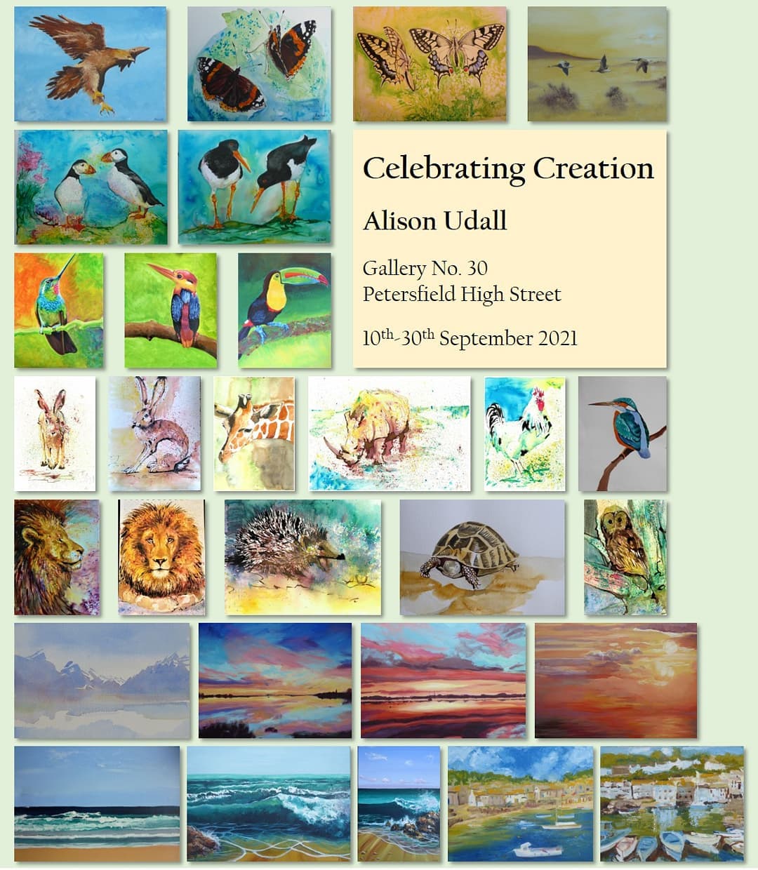 Here is the initial selection of peices chosen to help us celebrate God's creation.
Thanks to all who have been to see it so far and for those who have purchased peices. Fifi @galleryno30 and the team are wonderful hosts, with a warm friendly welcome serving delicious food and drink.
I am reminded we are God's unique masterpieces, made in his image. We are all designed to know and love him, day to day. God already knows everything about you and me. Yes, he still loves us. Have a look at Psalm 139.
God loves us and sent his son Jesus (which means saviour) to die for me, that I might live with him forever. He removes my sin, guilt and shame. But I have to turn from my sin and rebellion, recieve his forgiveness and enter in to his kingdom of righteousness, love peace and joy.
Don't delay, turn back to God today, for Jesus is the way, the truth and the life.
#repent #creation #exhibition #artist #art #artexhibitions #gallery #paintings #portraits #watercolourillustration #africanwildlife #britishartists #bristishbirds #rspb #greenpeace #Psalm139 #masterpiece #Ephesians