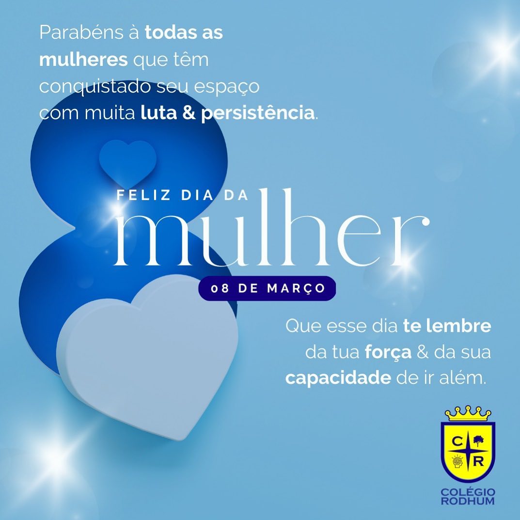 Dia 08 de Março, Dia Internacional da Mulher!!
O Colégio Rodhum deseja a todas um Feliz Dia da Mulher!! ❤️❤️