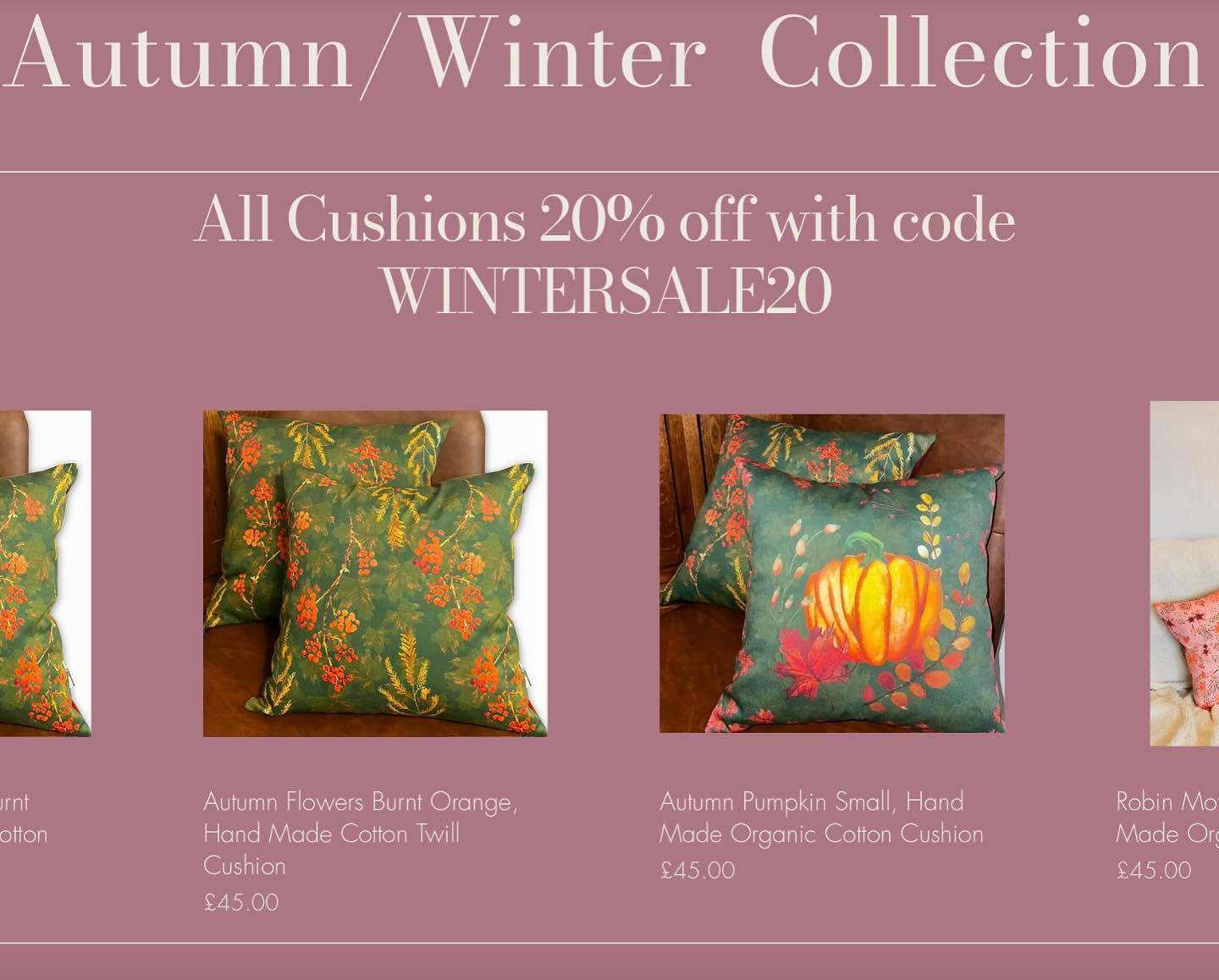 All cushions are now for sale with a discount of 20% using the code WINTERSALE20 on my website. Link in bio #sale #wintersale #handmade #handdrawn #sustainable #interior #nature #smallbusiness