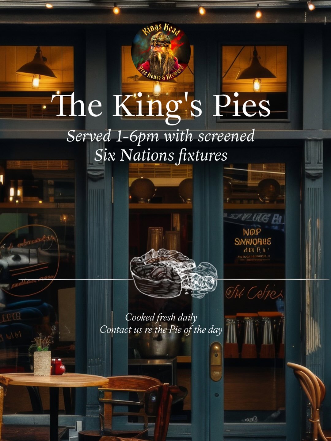 We’ll be showing all the Friday and Saturday Six Nations fixtures accompanied by flowing Guinness and Nico’s classic homemade pies with creamy mash and greens (served 1pm-6pm).
Please email info@kingsheadbildeston.com to book your table and to find out the pie of the day.