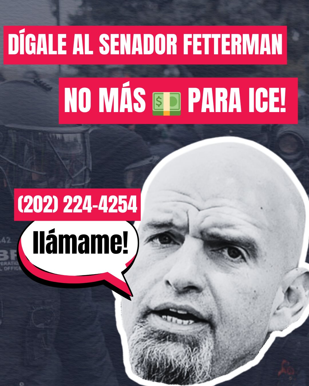 ICE está matando gente, y el Congreso lo financia. En este momento, @senfettermanpa es el ÚNICO senador demócrata que apoya la financiación de ICE. Fetterman puede criticar a ICE todo lo que quiera, pero la herramienta más poderosa para controlarlos es el dinero. Llamen al senador Fetterman y no dejen de presionarlo hasta que se comprometa: ¡NI UN DÓLAR MÁS PARA ICE!