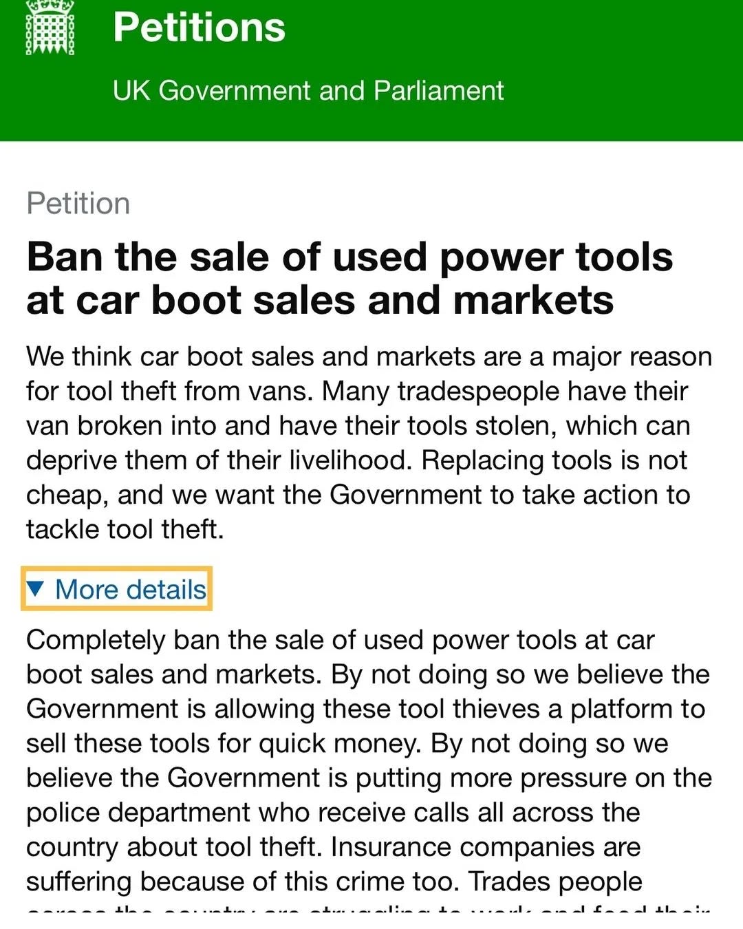 Help neededπ¨π¨π¨
If you haven't already, please sign this petition to stop the sale of tools at car boots
I've pinned it in our bio.
https://petition.parliament.uk/petitions/659019?fbclid=PAAaZj-N9vKlgl0VLpkt_ev-DNnV85vpqTD90fzfw36jJwhWlWK5BAK9a_Rvw
Thanks @thegasexpert for doing this!