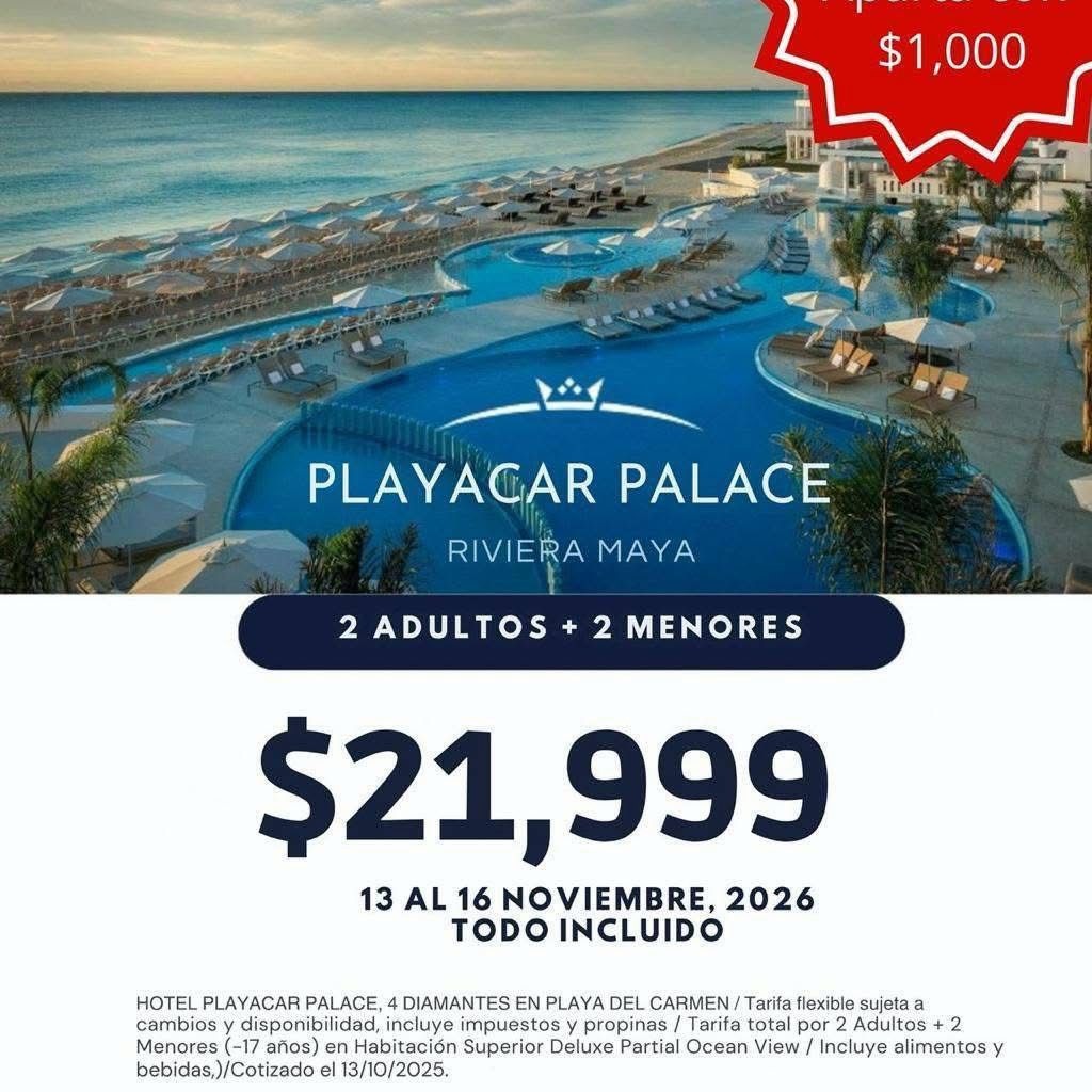 🌊 3 noches en PlayaCar Palace
👨👩👧👦 Ideal para viajar en familia
🍽️ Todo incluido
Esta es una de esas oportunidades que no salen siempre.
📩 Mándame mensaje y te confirmo disponibilidad y detalles.
Viajar bien empieza por elegir correctamente.