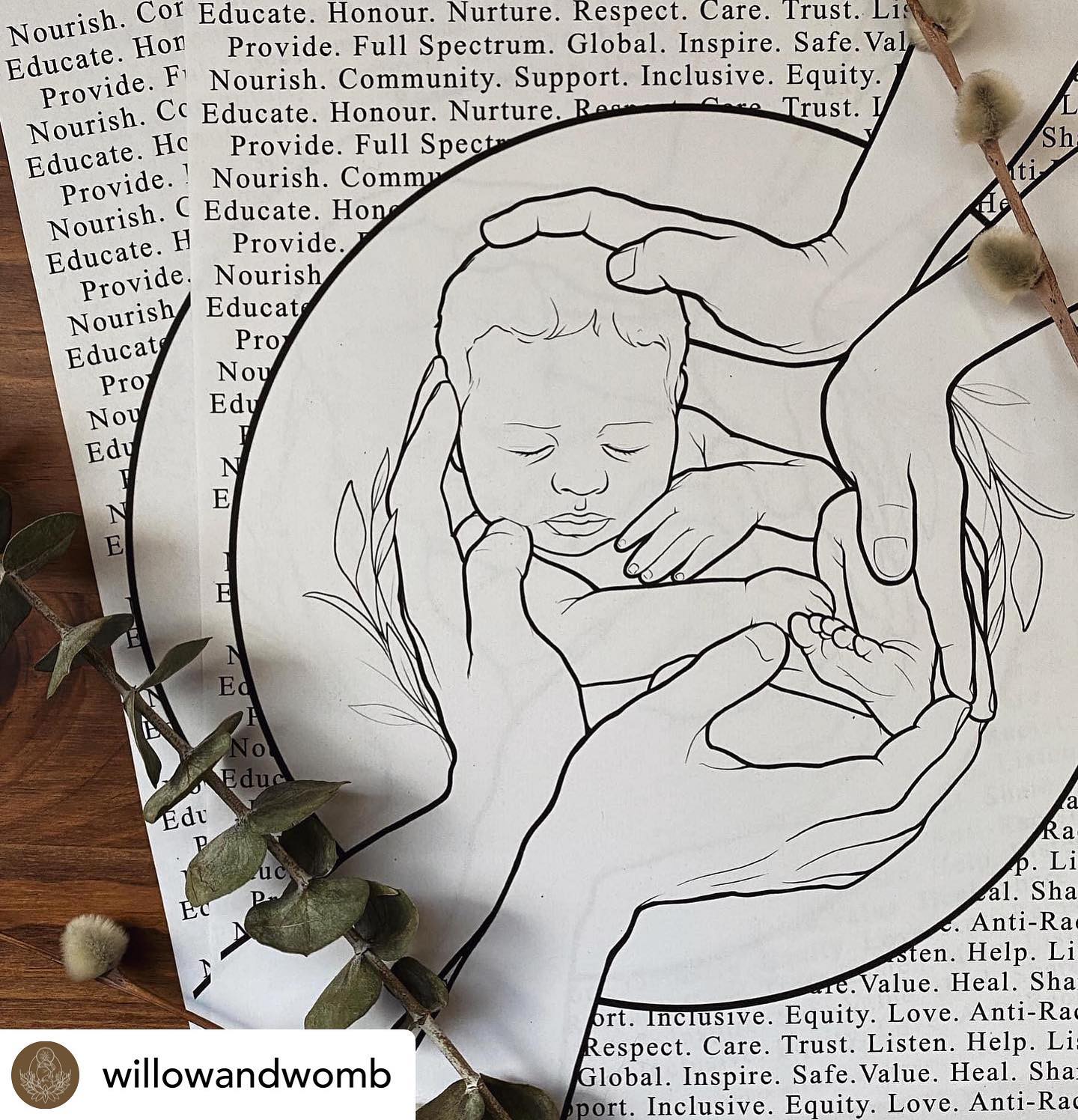 Held, supported and cared for✨
I love how this picture depicts how baby is held by their family and their family is held by their community. There is work to be done, and wounds to heal in our community so that our families are supported in the way they deserve.
This beautiful art is by @willowandwomb and is available for free through the link in their bio🤍
