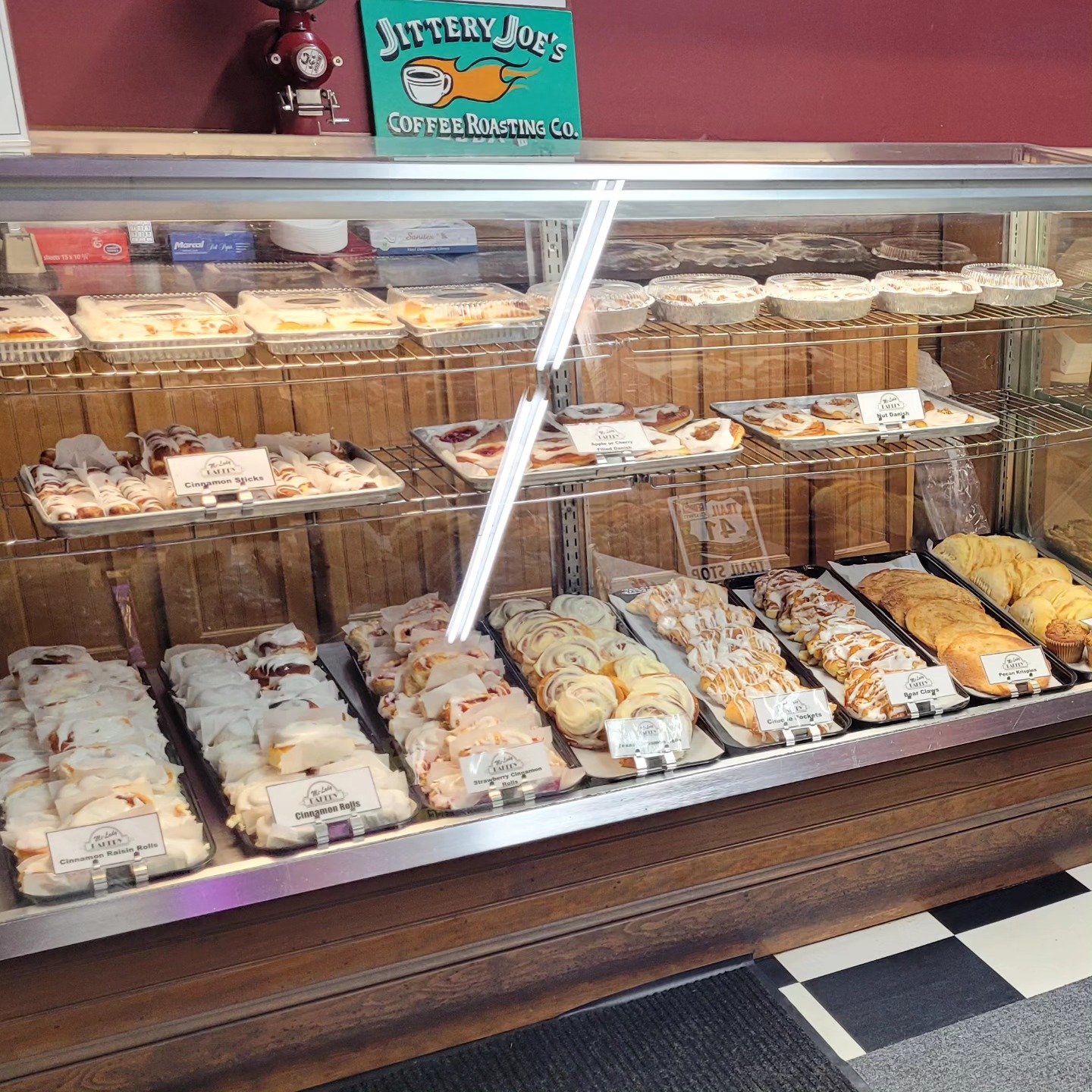 Our danish pastry case is packed full of goodies ready for you this morning!! Come see us! Open 7am-4pm #miladybakery #tifton #sweets #bakery #familyownedbusiness #yummy #downtowntifton #shoplocal