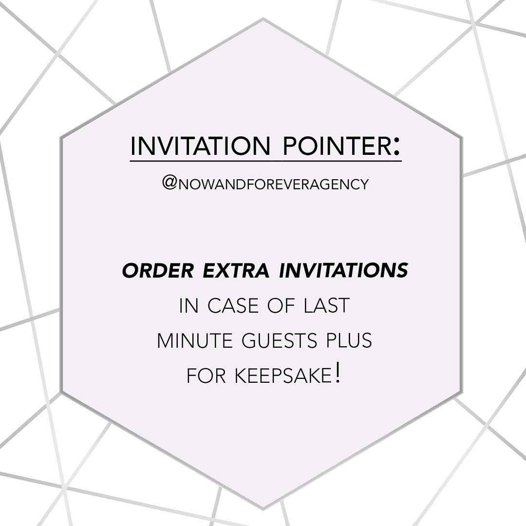 Order extra invitations in case of last minute guests plus for keepsake!
⠀⠀⠀⠀⠀⠀⠀⠀⠀
Tip: To calculate the amount of invites to order you count households not guests. Exceptions might be if there are roommates that live together they would each get one or if adult children are living at home they would also receive an individual invitation.
⠀⠀⠀⠀⠀⠀⠀⠀⠀
10-15 extra invitations is generally a good number to have for last minute added guests, for keepsake, plus you will want your photographer to photograph as well!
⠀⠀⠀⠀⠀⠀⠀⠀⠀
#invitationpointer