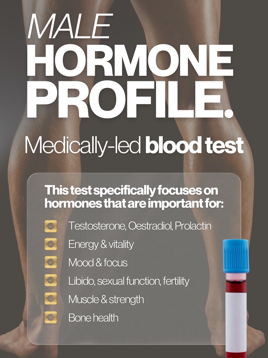 🔥 Feeling tired, low on energy or not quite yourself?
Your hormones could be the missing piece.
At Elite Nurse Led Aesthetics, we offer a Male Hormone Profile blood test designed to give you real insight into your health, performance and wellbeing — not guesswork.
🩸 What is the Male Hormone Profile?
This is a medically-led blood test that measures key male hormones to assess how well your body is functioning. Hormones play a vital role in everything from energy and mood to muscle strength and libido.
📊 What does the test analyse?
✔ Testosterone
✔ Oestradiol
✔ Prolactin
These hormones directly impact:
• Energy & vitality
• Mood & focus
• Libido, sexual function & fertility
• Muscle strength & bone health
👨 Who is this test for?
• Men wanting peak health & performance
• Low energy, mood, focus or libido
• Muscle, strength or bone health concerns
• Fertility or sperm health checks
• Anyone wanting a deeper understanding of their hormones
• Men focused on long-term vitality & wellbeing
With clear results and professional guidance, this test helps you take control of your health and make informed decisions — backed by a nurse-led medical clinic you can trust.
📍 Wakefield
📞 Book your Male Hormone Profile today and invest in your health
#EliteNurseLedAesthetics #WakefieldClinic #MensHealthUK #HormoneTesting #WellbeingForMen