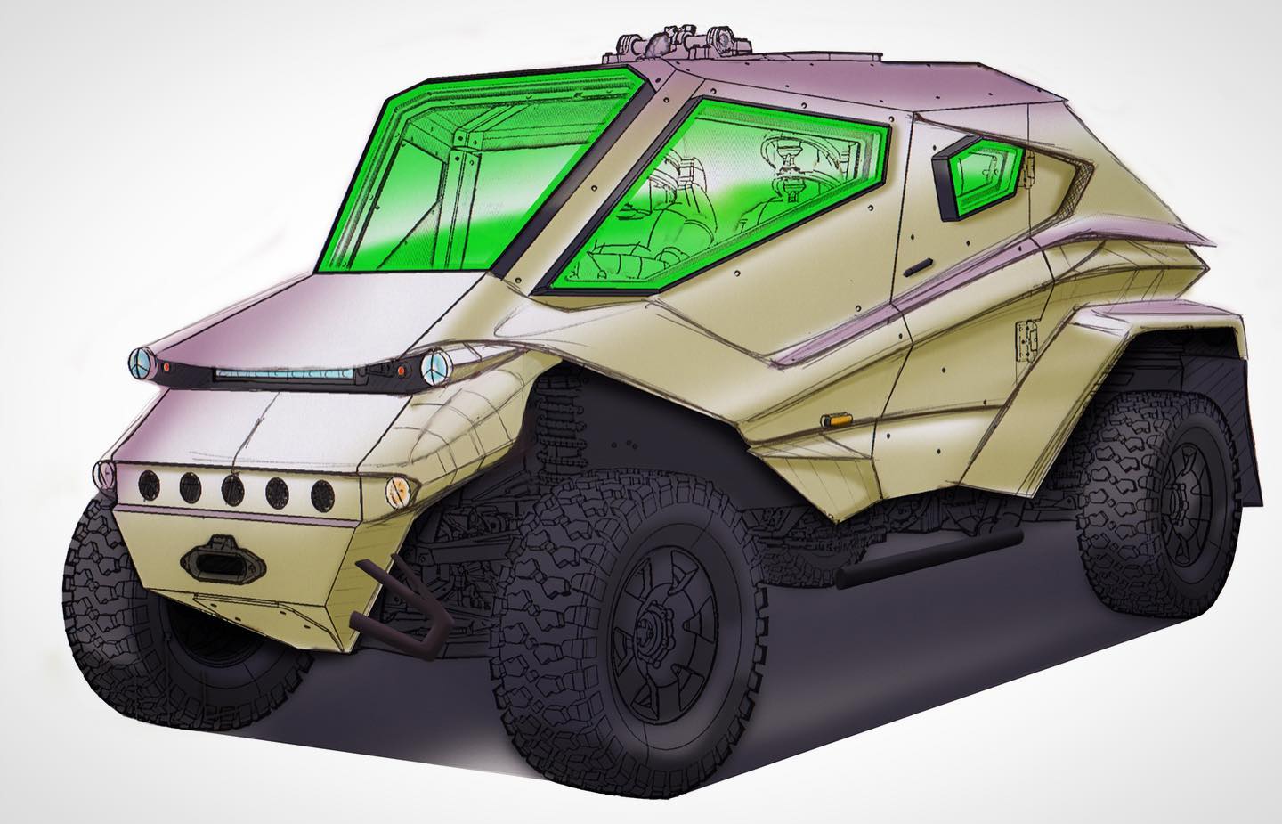 Design sketch of the Plasan Wilder from November 2019 when the final form was taking shape. This is really pretty close to how it came out in the end.
.
#plasan #plasanwilder #armoredvehicle #armouredvehicle #vehicledesign #cardesign #transportdesign #cardesigner #sketch #rendering #design #militarydesign #army #armydesign #buggy #4x4 #offroad #baja #dakar #atv #specialforces #hummer #humvee #jeep #digitalsketch #wacom