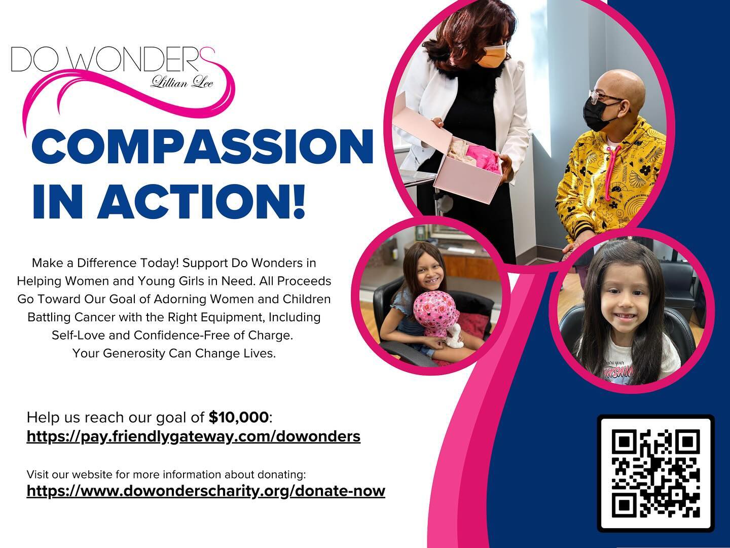 We are very excited to announce we have started our annual fundraising for Do Wonders!🩷
Over the years, Do Wonders has donated hundreds of wigs to people undergoing chemotherapy, giving women and young girls not only hair, but a feeling of well being. In an effort to continue this amazing work, we have a goal of $10,00!
Scan the QR code or visit the link to make a monetary donation‼️
#dowonders #dowonderscharity #cancerwellness #cancerwarrior