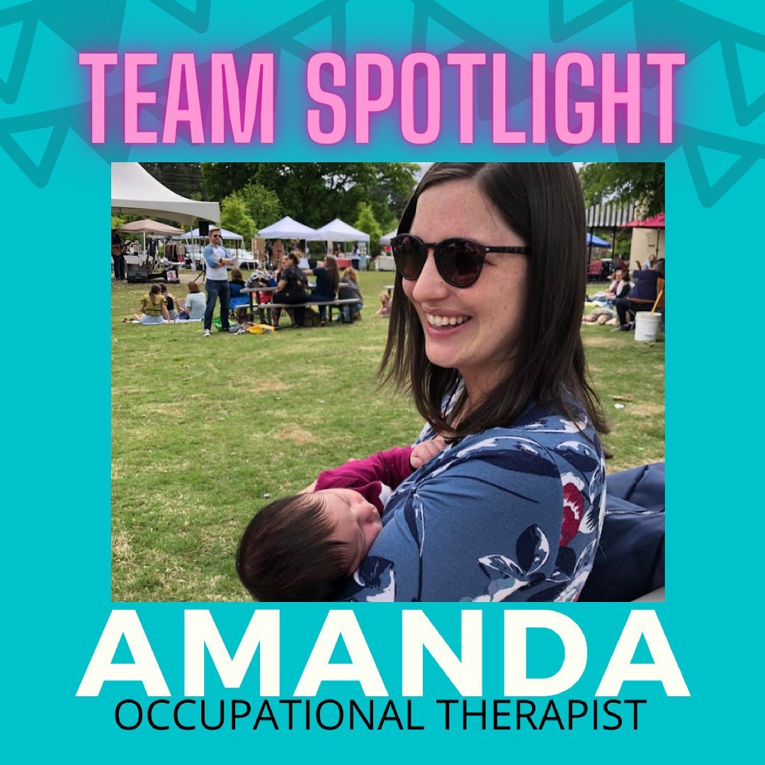 This week’s spotlight is on one of our OTs, Amanda Hanlon.
What made you want to go into OT/PT/DT? I love the long term relationships that you build with families and their kiddos! There is nothing like watching our early intervention kiddos overcome their challenges and meet major milestones for the first time.
What do you think helps children and families reach successful outcomes? The families that I work with tend to knock out their goals when therapeutic activities are incorporated into their daily routines and as simple as possible. Keeping it fun for everyone involved always helps too!
Where did you grow up? My parents moved to Garner, NC from New York right before I was born. I grew up local to Raleigh, but we always did a lot of traveling to visit family!
What is a fun fact about yourself? I had a baby girl named Nora in April! She helps me to be a better therapist everyday.
#pedsot #pedsotlife #pediatricoccupationaltherapy #newmom #momlife #therapymom #earlyinterventionot #earlyintervention #raleighmoms
