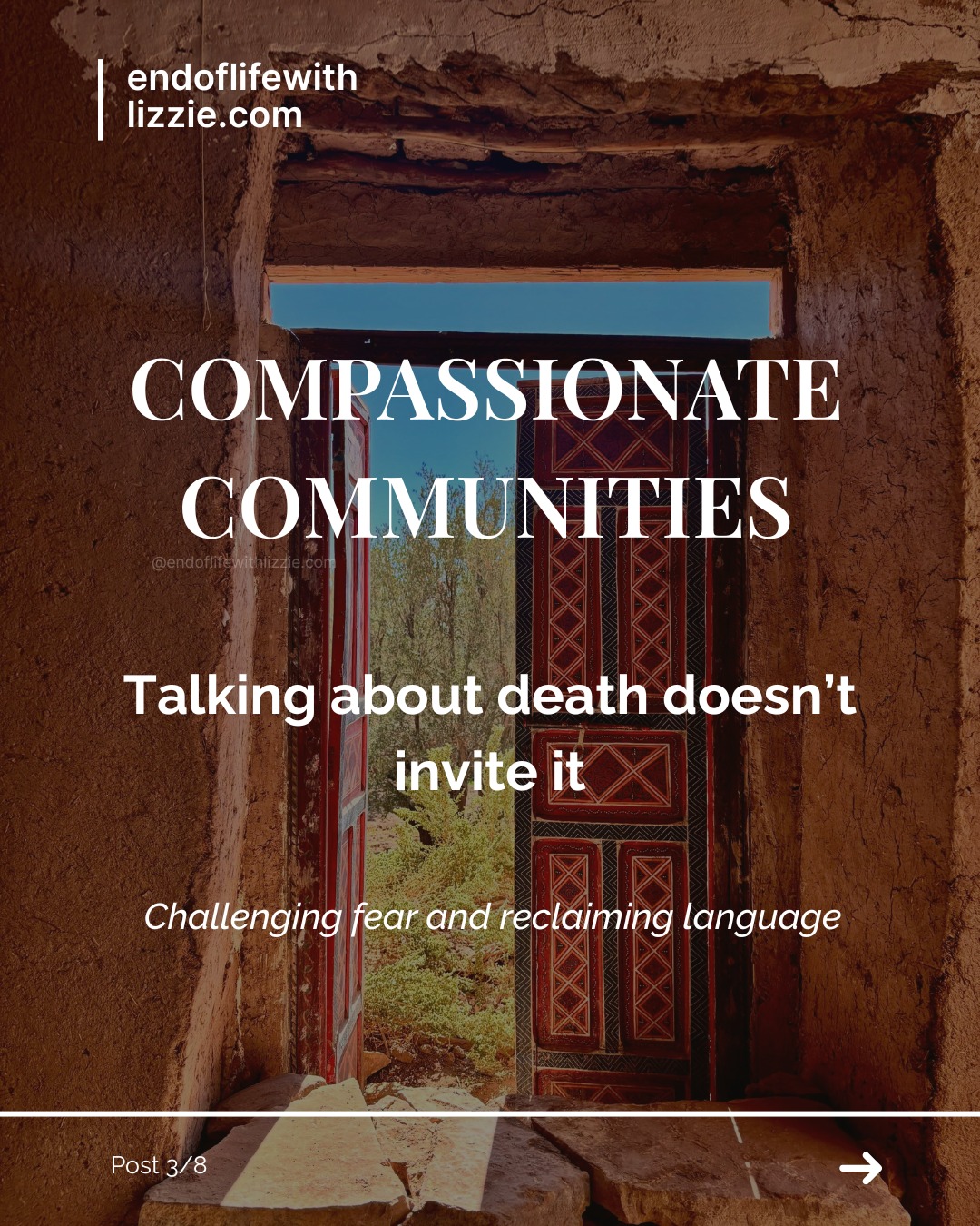 Many of us were taught that talking about death might somehow invite it.
That naming it would tempt fate.
That silence was safer.
But illness, ageing, and dying are not created by conversation.
They exist whether we speak or stay silent.
What silence does create is uncertainty,
and uncertainty is where fear takes root.
In compassionate communities, we make space for language.
Not to be morbid.
Not to invite death.
But to be honest.
Because when we can speak,
we can breathe.
#TalkingAboutDeath
#CompassionateCommunities
#DeathLiteracy
#NamingFear
#EndOfLifeWithLizzie
