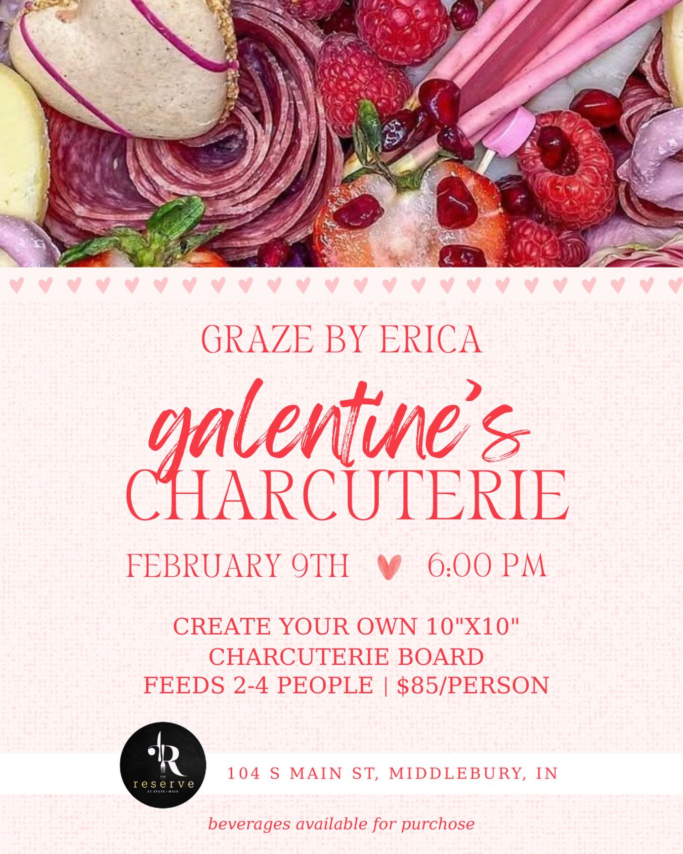 Calling all cheese lovers + girl gangs 💕
I’m hosting a Galentine’s Charcuterie Class where you’ll learn the art of grazing and create your own stunning board to take home. Amazing beverages will be available for purchase!
🧀 10”x10” board (feeds 2–4)
📅 Feb 9 | 6 PM
📍 The Reserve, Middlebury @thereservemiddlebury
💲 $85 per person
✨ To reserve your spot, send Graze a message on IG or Facebook.
Let’s graze ✨