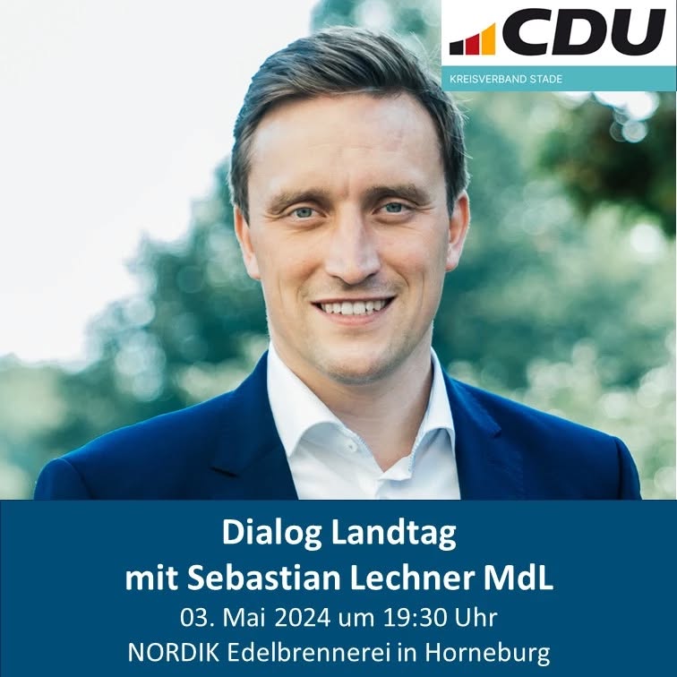 Wir laden ein zum Dialog mit @sebastian.lechner.mdl am 03.05.2024 in der Nordik Edelbrennerei Horneburg (Bahnhofstraße 4).
Kommen Sie mit uns ins Gespräch über die Landespolitik. Wir freuen uns auf Fragen, Kritik und Anregungen.
Anmeldung unter veranstaltungen@cdu-stade.de