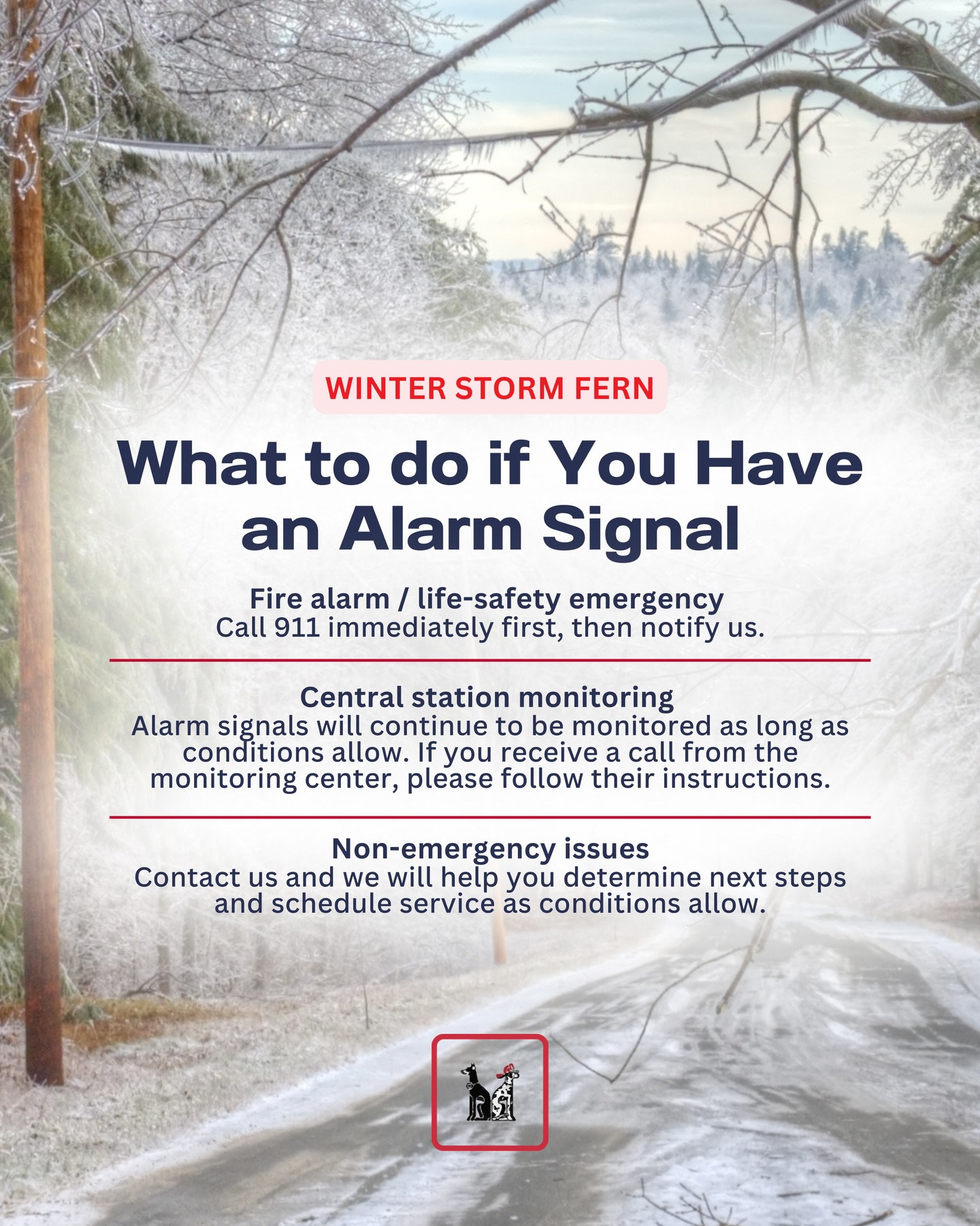 🚨With severe winter weather moving through the Northeast, power outages and alarm activations can happen unexpectedly. If you receive an alarm signal, here’s what to do: