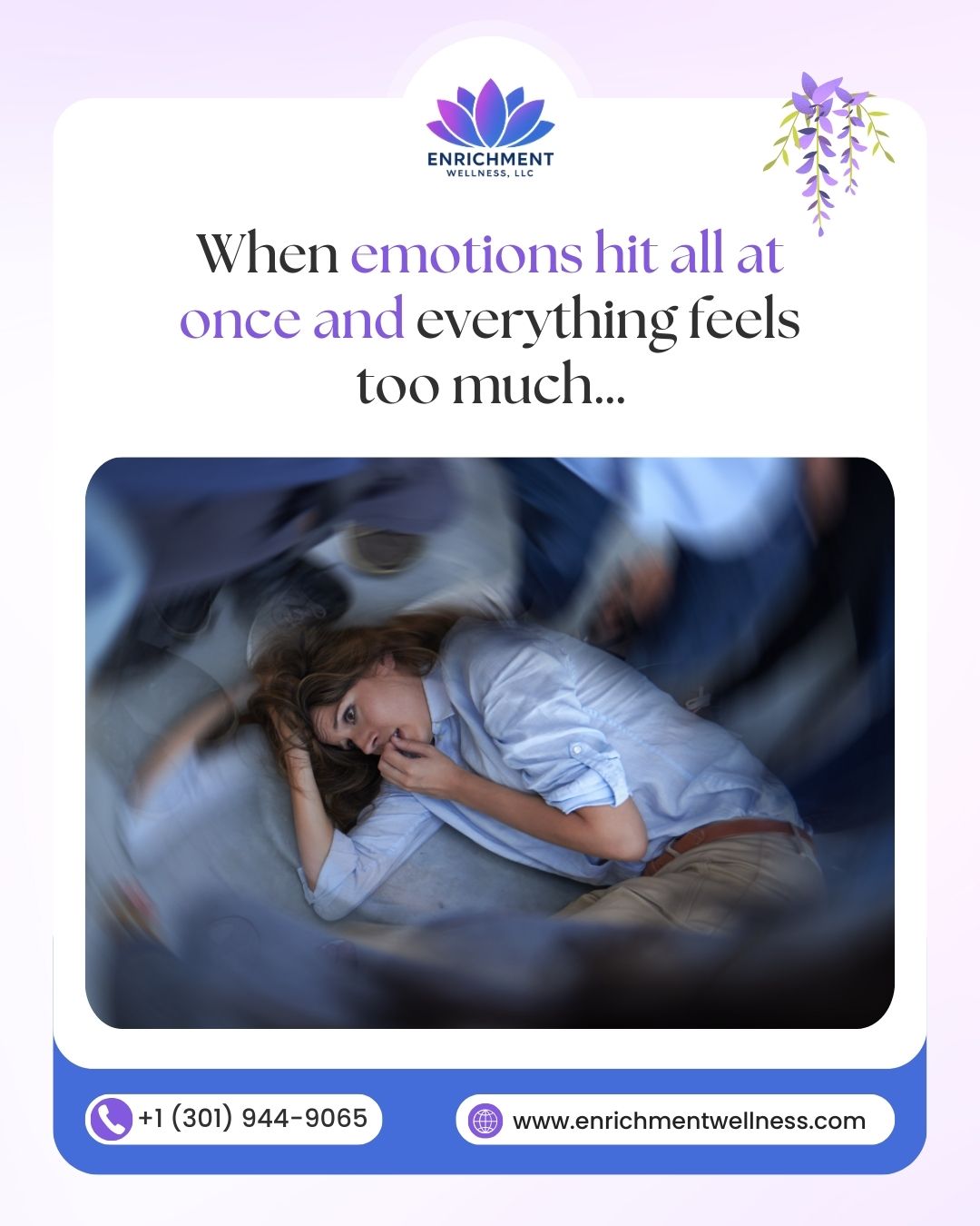 Ever feel like your emotions are running the show?
DBT skills like TIPP are designed for those moments when stress feels overwhelming — helping your body calm down so your mind can catch up.
You don’t have to figure this out alone. Support is available.
www.enrichmentwellness.com | (301) 944-9065
Save this for later or share it with someone who could use a little grounding today.
#dbtskills #distresstolerance #emotionalsupport #mentalwellnessmatters #mindbodyconnection #therapytools #enrichmentwellness